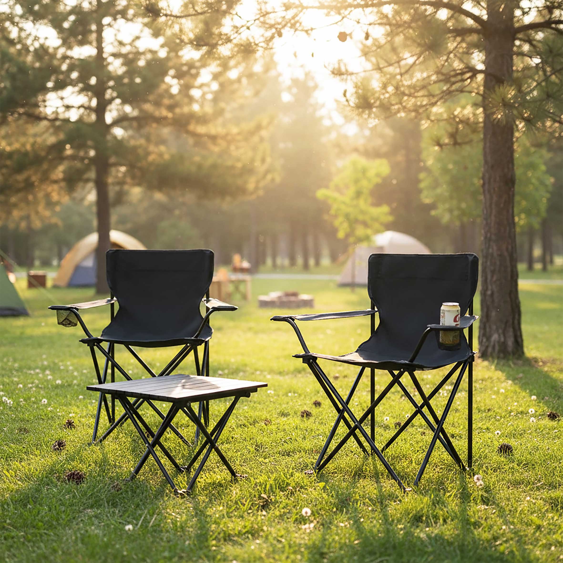 Camping Sitzgruppe 3-teilig mit Aluminium Klapptisch und Tragetasche - schwarz - Garten Tischgruppe mit 2 Campingstühlen bis 100kg