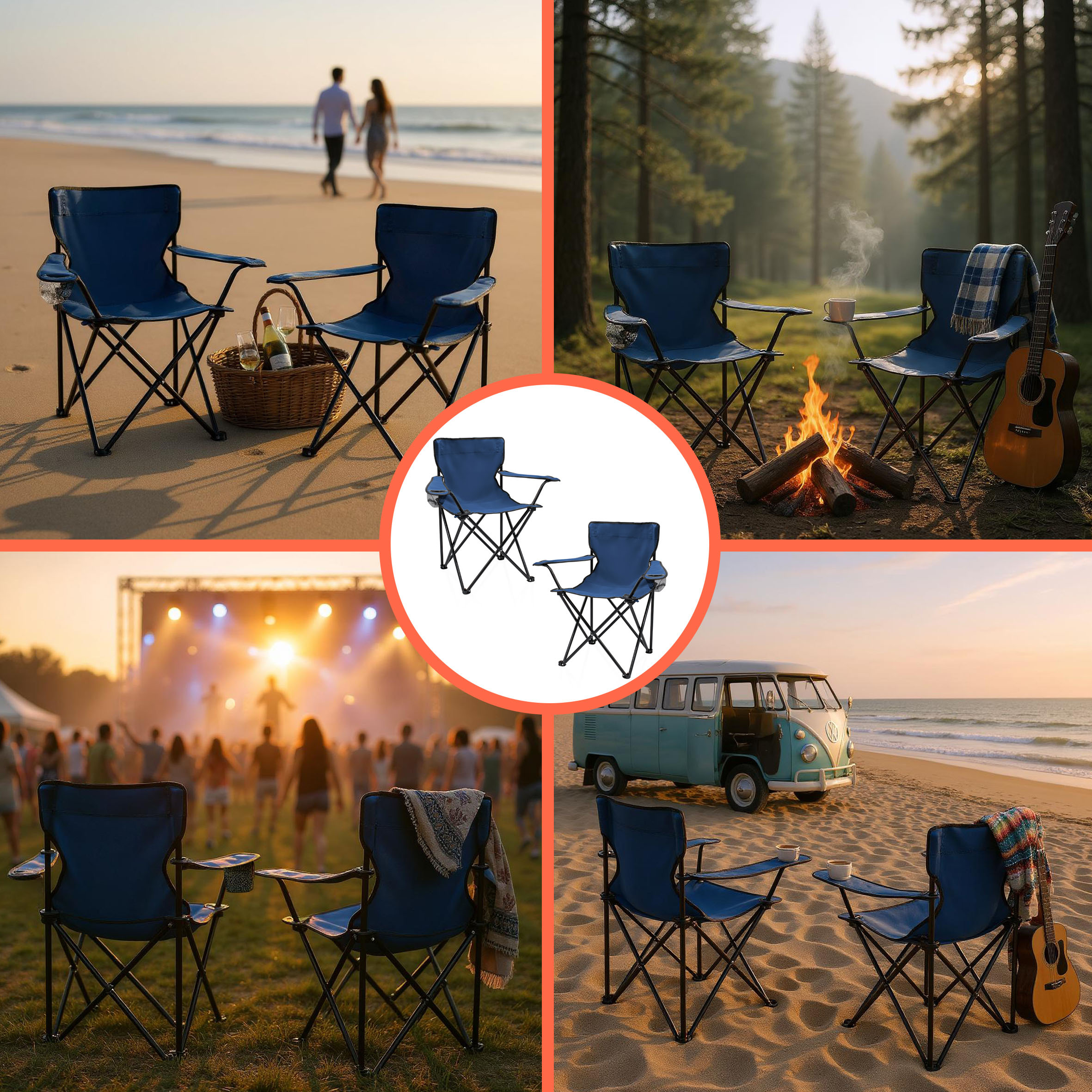Campingstuhl mit Getränkehalter - 9 verschiedene Farben - Camping Strand und Garten Klappstuhl
