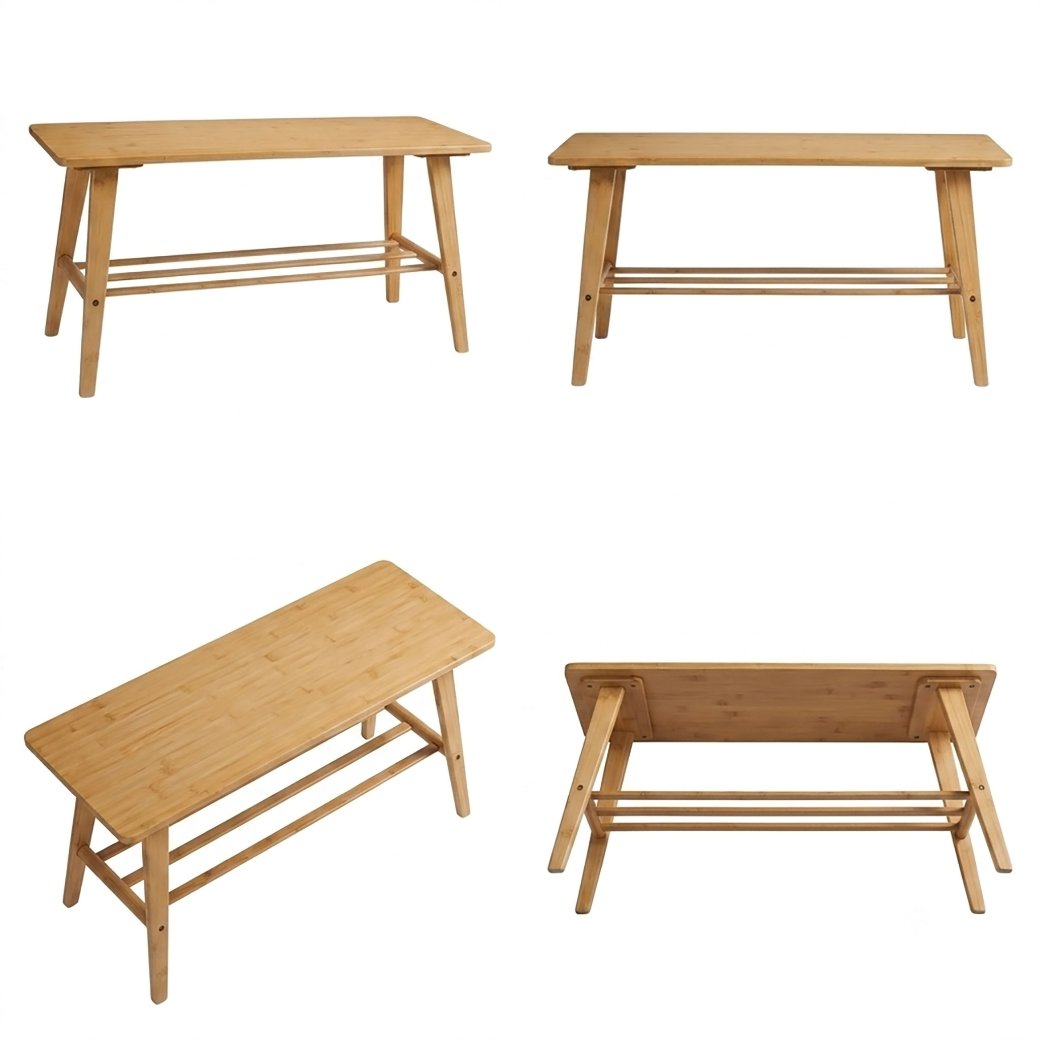 Schuhbank aus Bambus Holz mit integrierter Ablage - 80 x 40 cm - Massivholz Sitzbank mit Schuhablage