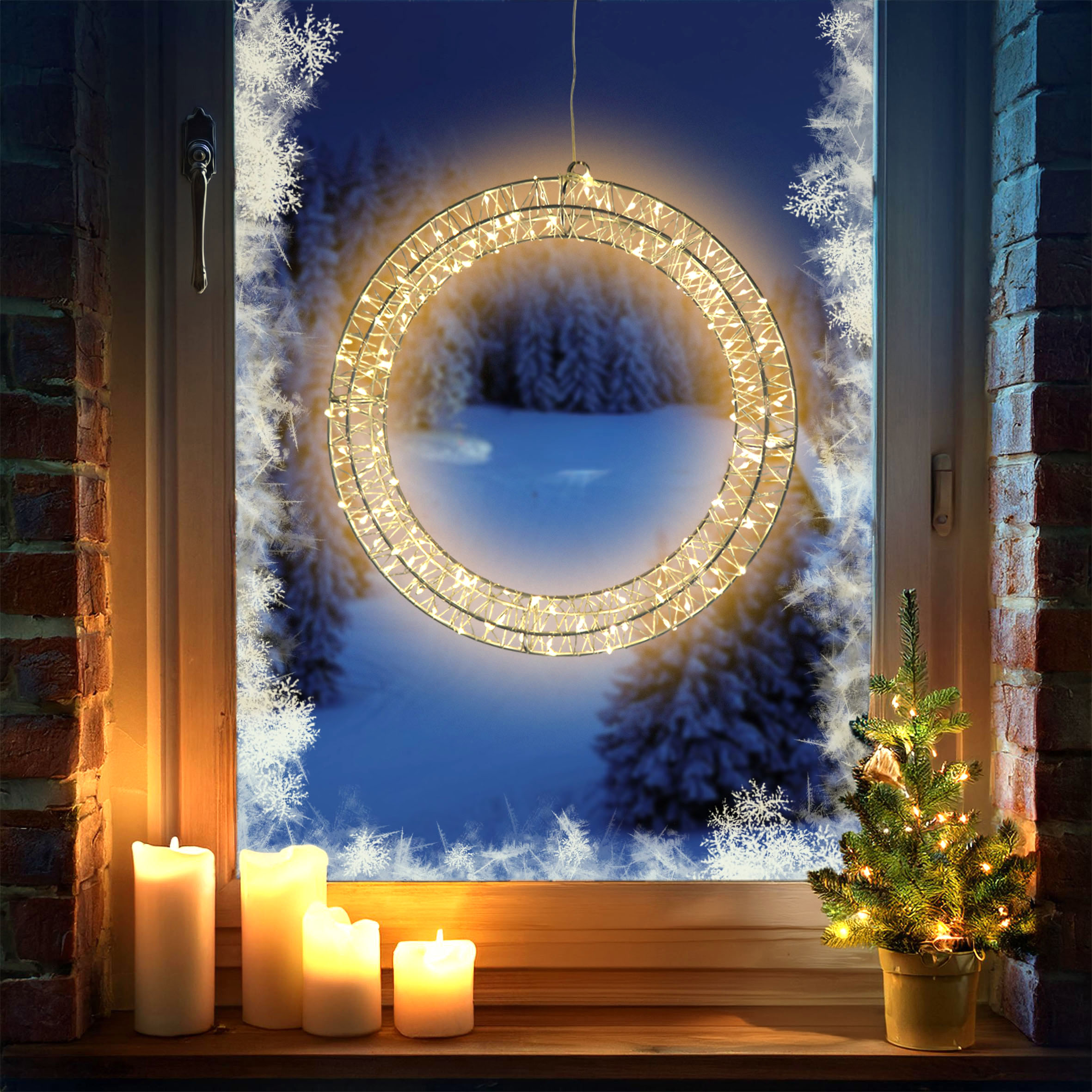 Metall Lichtkranz silber 30 cm warm weiß mit Timer - 150 LED - Weihnachtsdeko Hängekranz für Innen batteriebetrieben