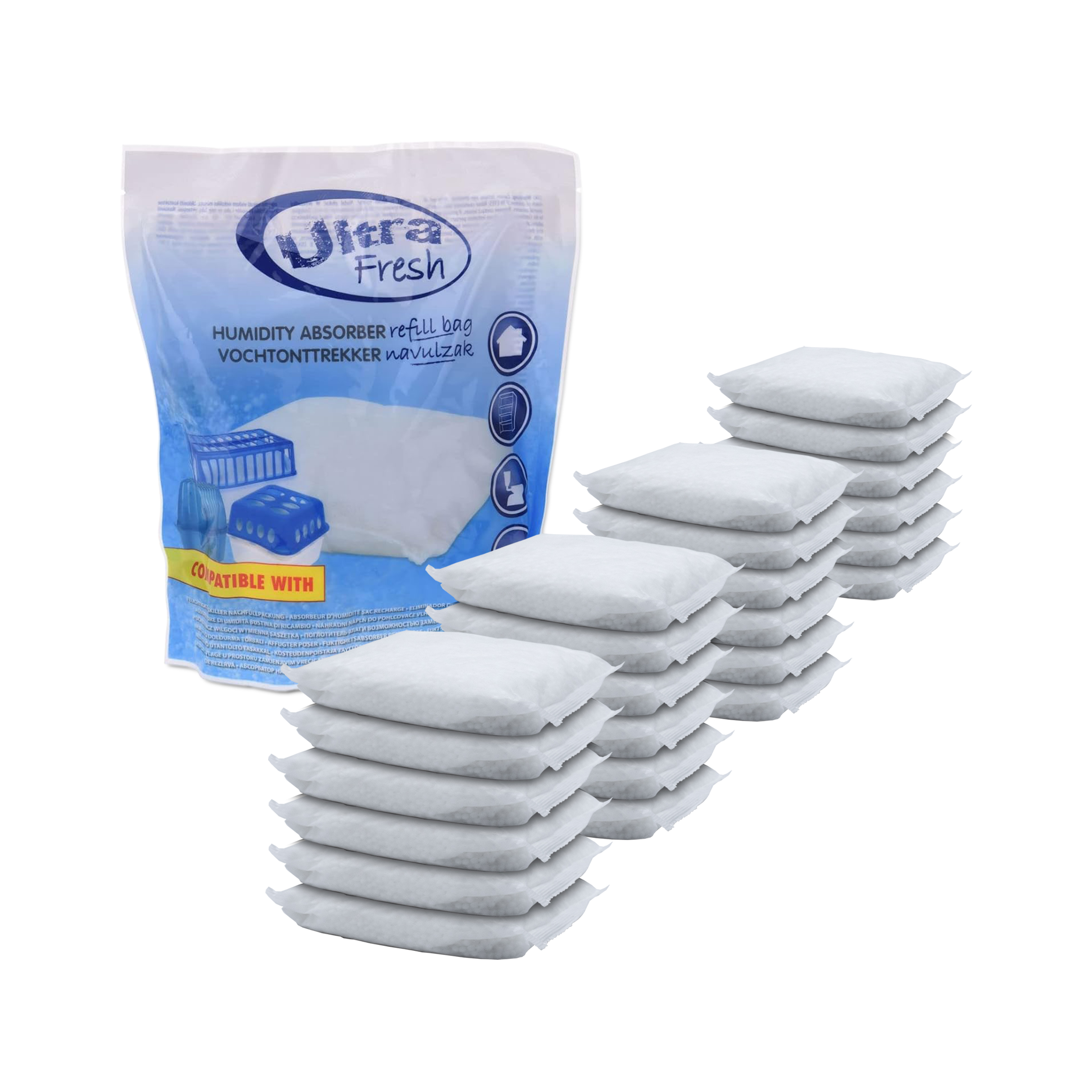 Ultra Fresh Granulat Luftentfeuchter - verschiedene Sets - Raum Entfeuchter Luft Trockner mit Auffangschale und Nachfüllbeutel