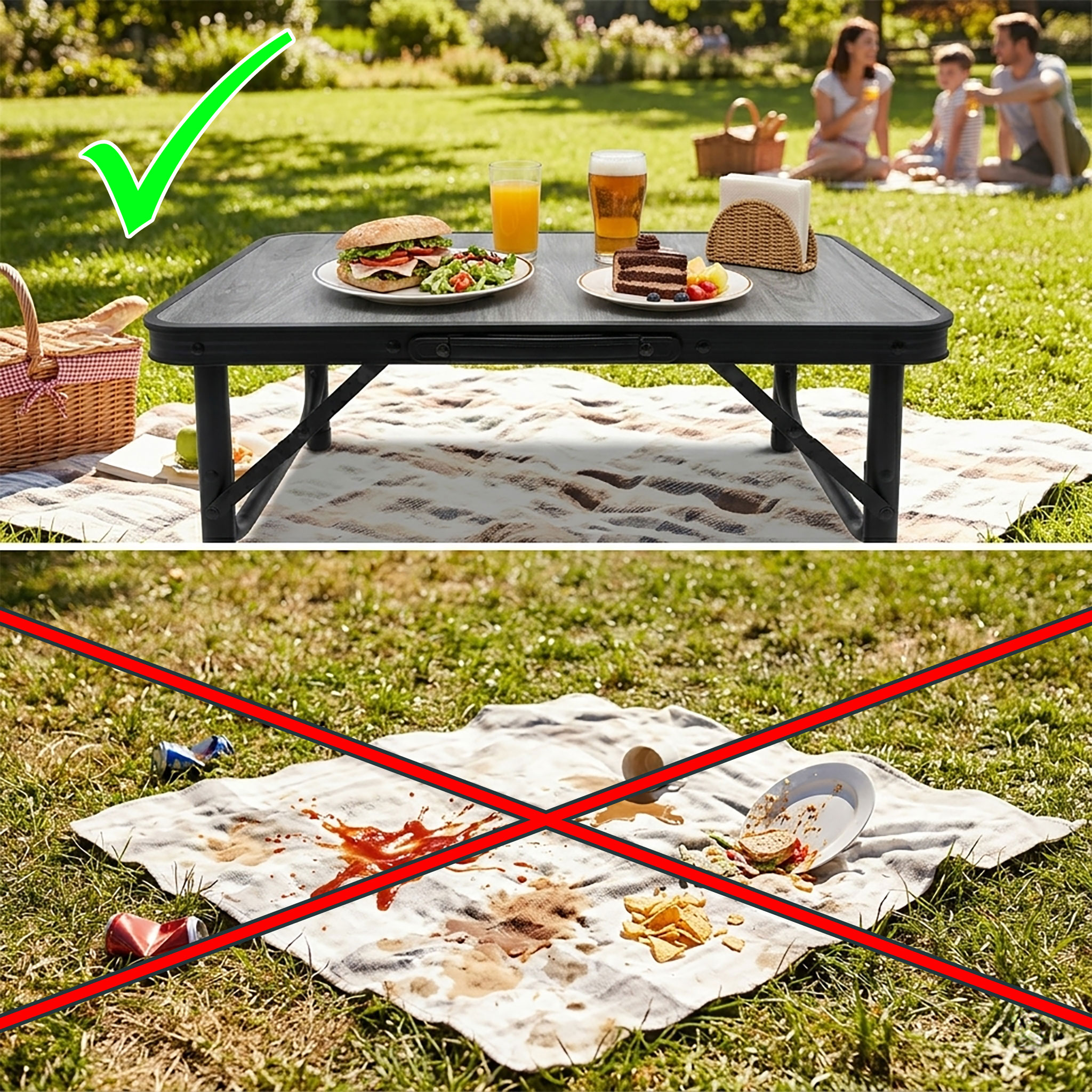 Aluminium Campingtisch in Holz Optik höhenverstellbar - 60 x 26-56 cm - Universaler Gartentisch klappbar mit Tragegriff