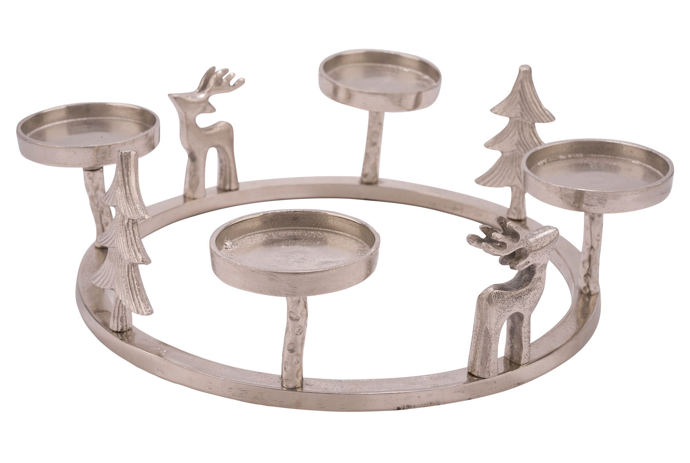 Alu Adventskranz silber mit 3D Figuren - Ø 33 cm - Hochwertiger Aluminium Kerzenständer