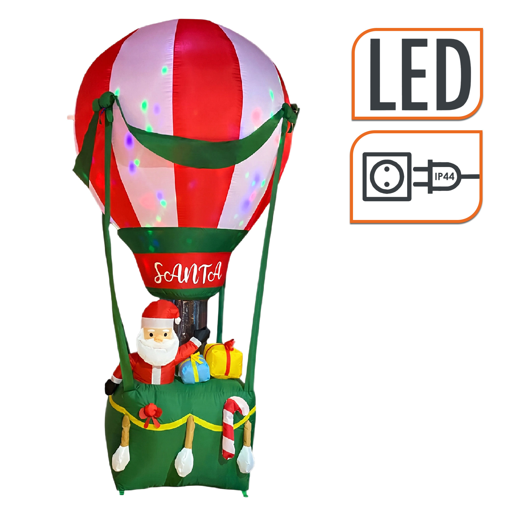 Aufblasbarer XL Weihnachts Heißluftballon mit LED Beleuchtung - 210 x 110 cm - Riesen Nikolaus Gartendeko selbstaufblasend bunt beleuchtet