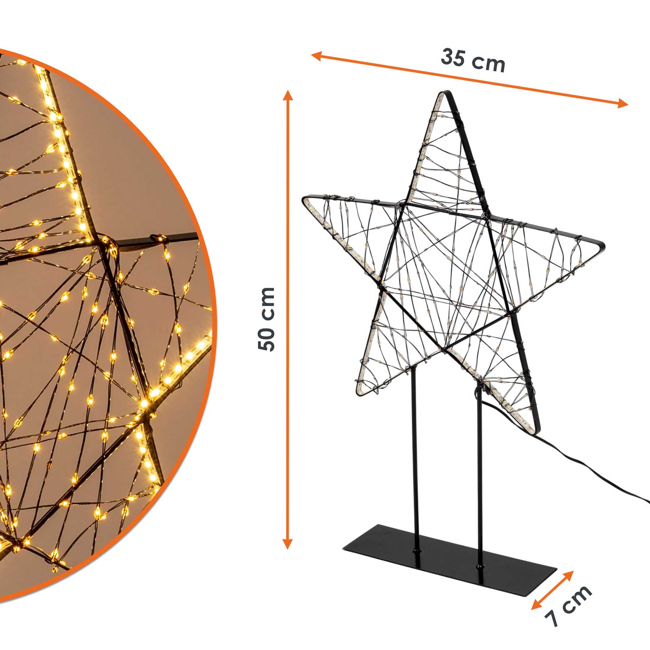 LED Metall Stern schwarz auf Fuß mit Twinkle Effekt für Innen - 50 x 35 cm - Leuchtstern mit 350 funkelnden LEDs in warm weiß