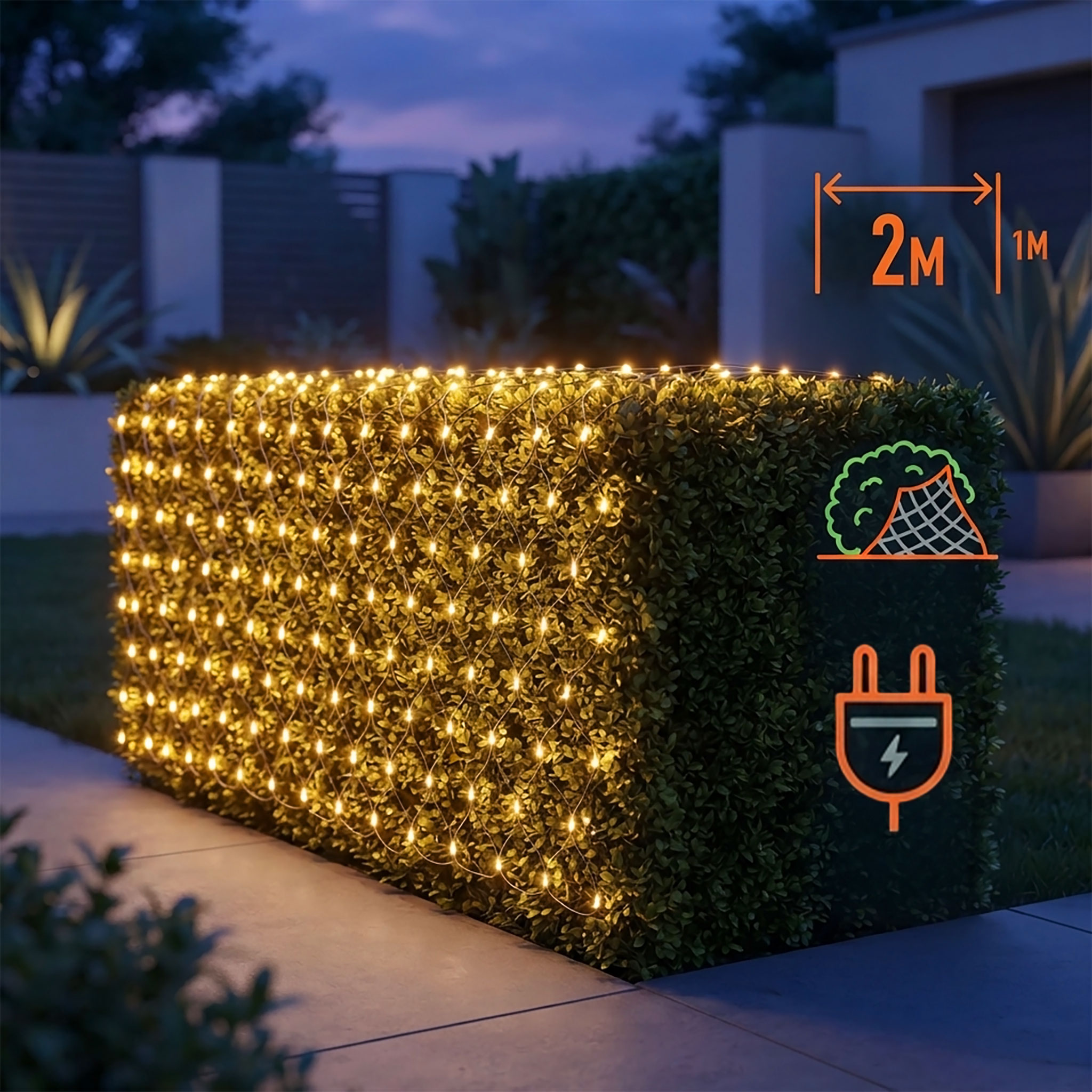 LED Lichternetz mit 160 LED warm weiß - mit Netzstecker - Garten Deko Lichtervorhang