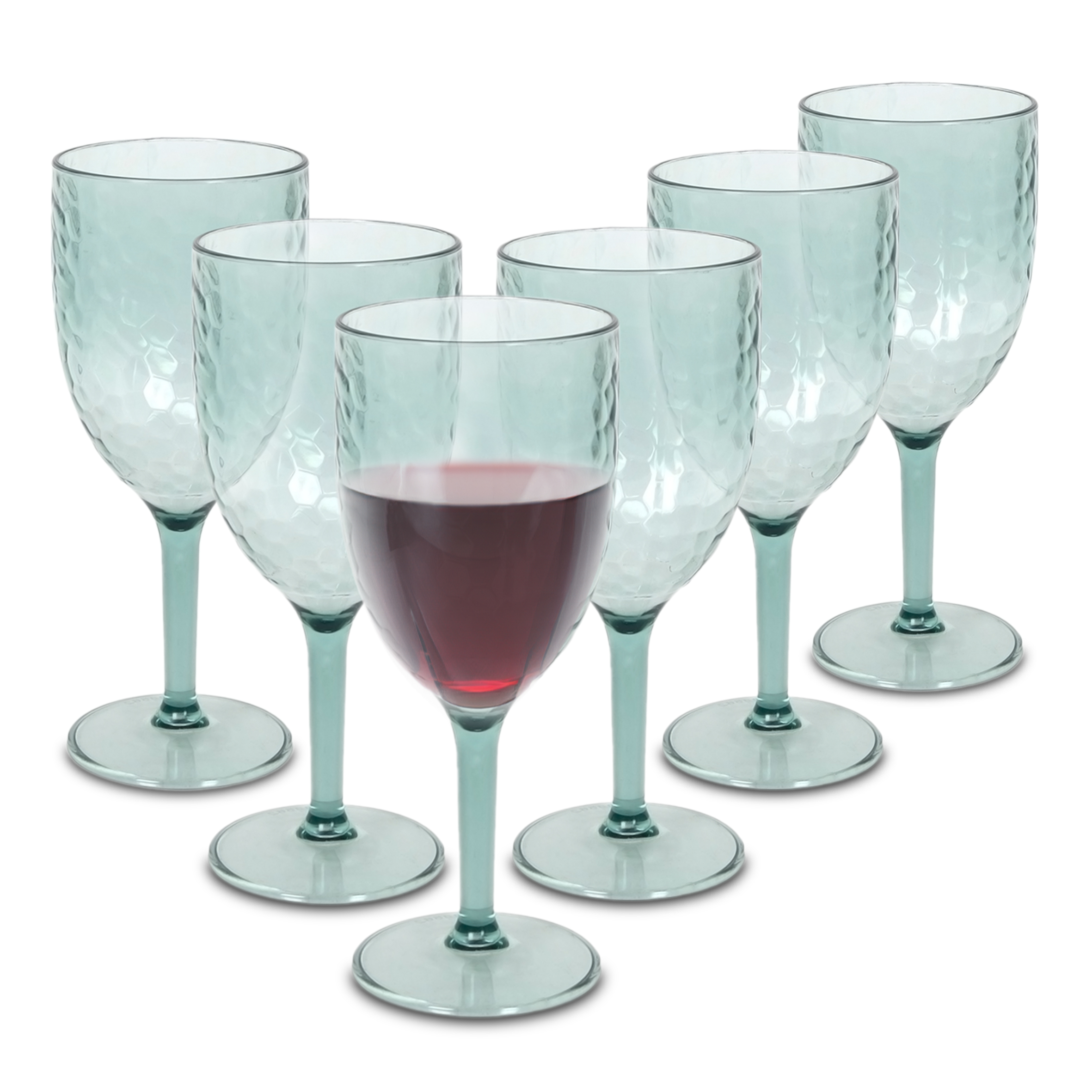 Mehrweg Camping Weinglas 350 ml transparent grün - 6er Set - Kunststoff Weinkelch wiederverwendbar