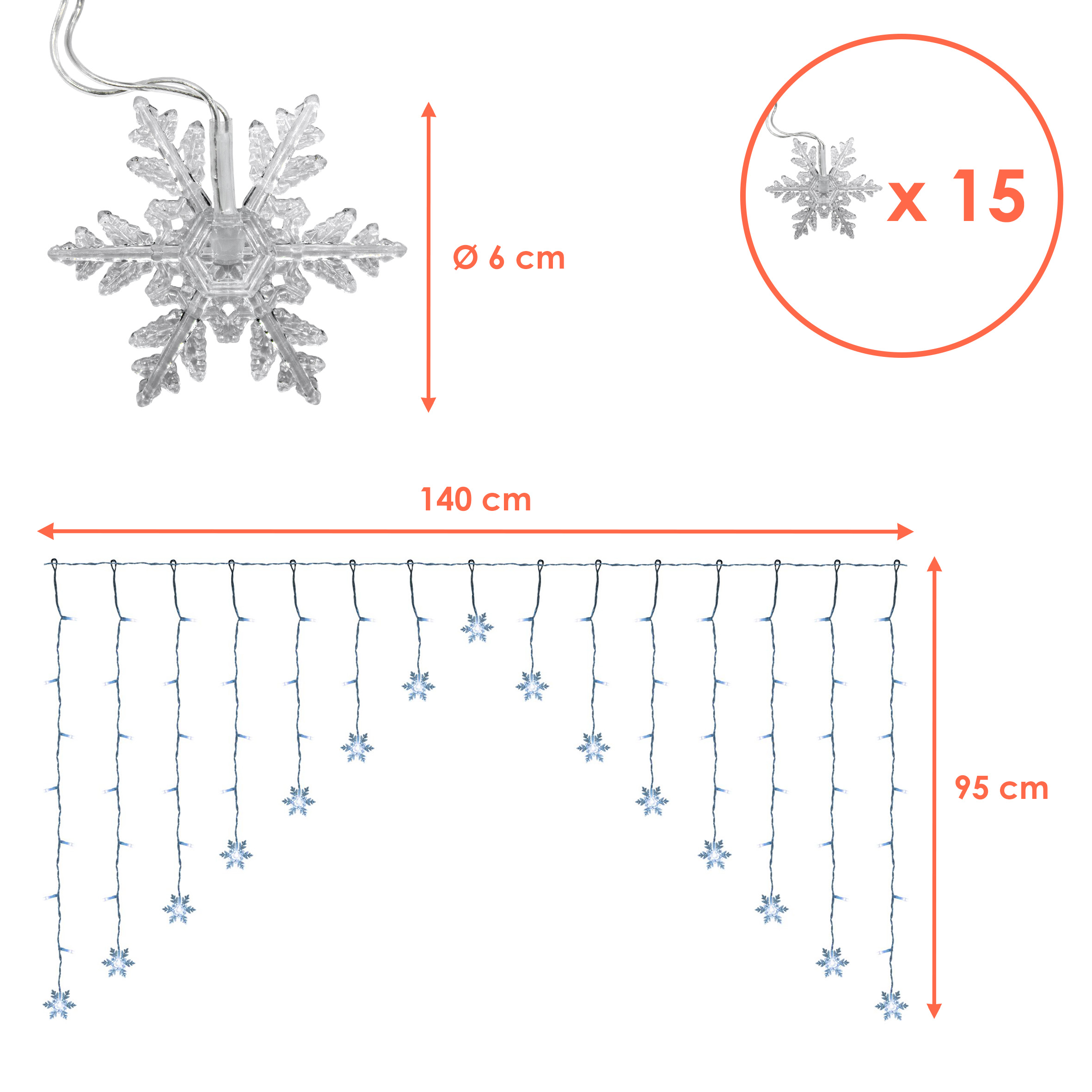 Schneeflocken Lichtervorhang kalt weiß für Innen - 71 LED - Weihnachten Deko Lichterkette 140 x 95 cm