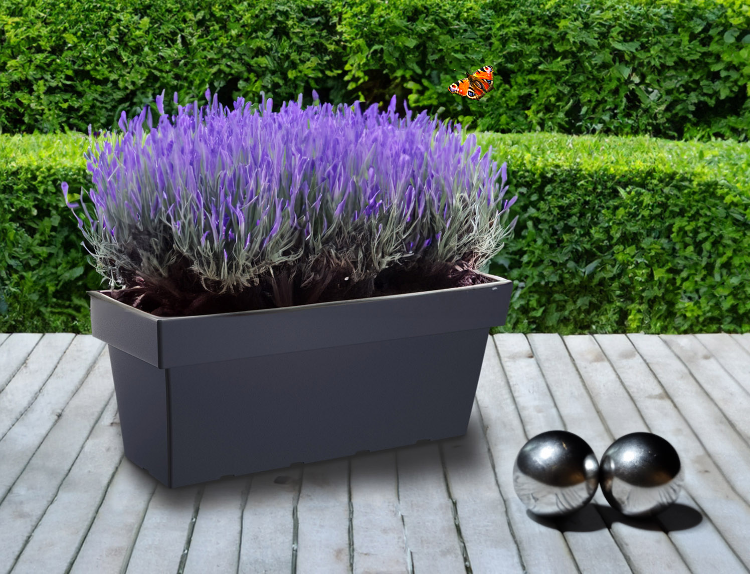 XXL Kunststoff Blumenkasten eckig - anthrazit / 80 x 35 cm - Pflanz Blumen Kübel