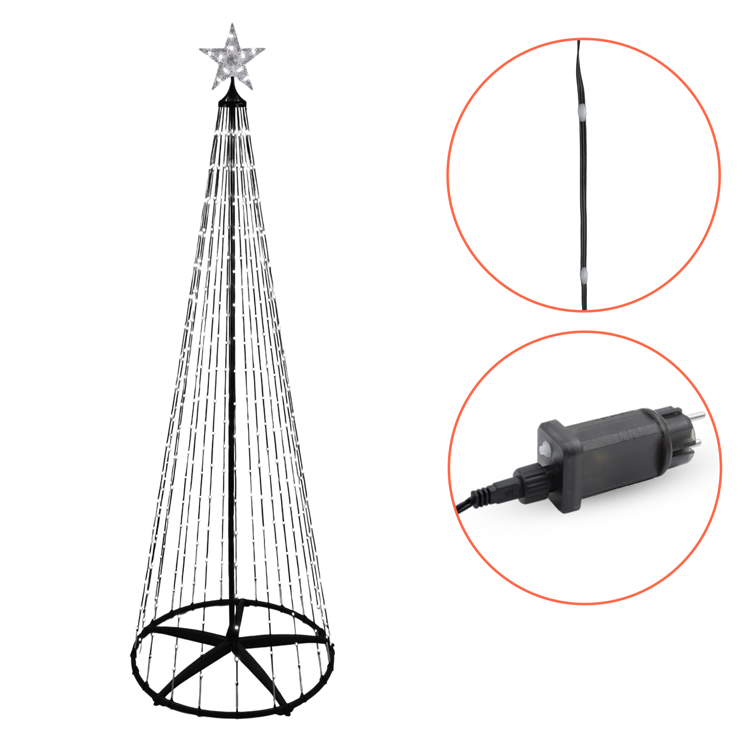 Lichterbaum mit Stern Spitze 150 cm für Außen mit Fernbedienung und Timer - 154 LED - Metall Weihnachtsbaum in schwarz multicolor - Farbe per Fernbedienung wählbar