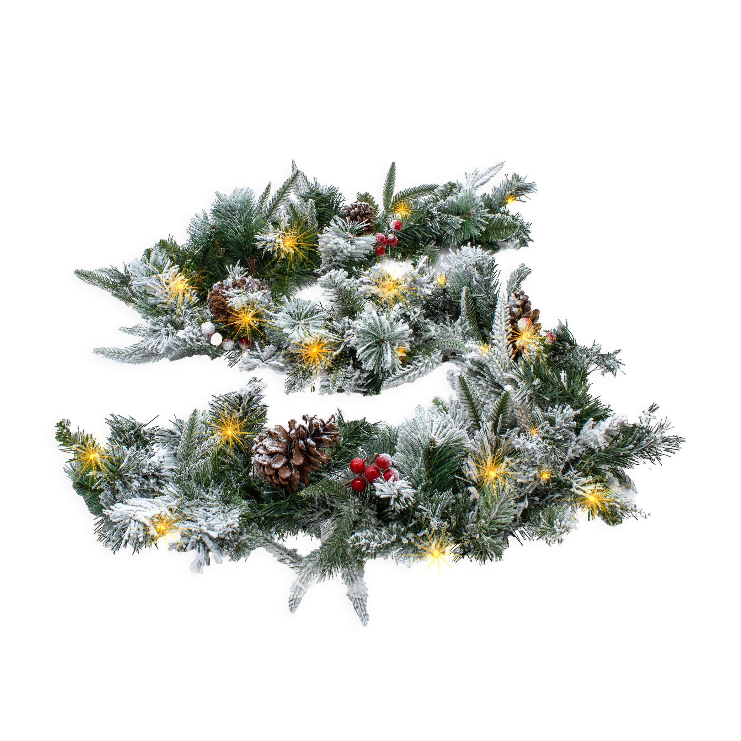 LED Tannengirlande mit Schnee und Beeren warm weiß beleuchtet - 274 cm mit 50 LED - Weihnachtsgirlande Batterie betrieben mit Timer