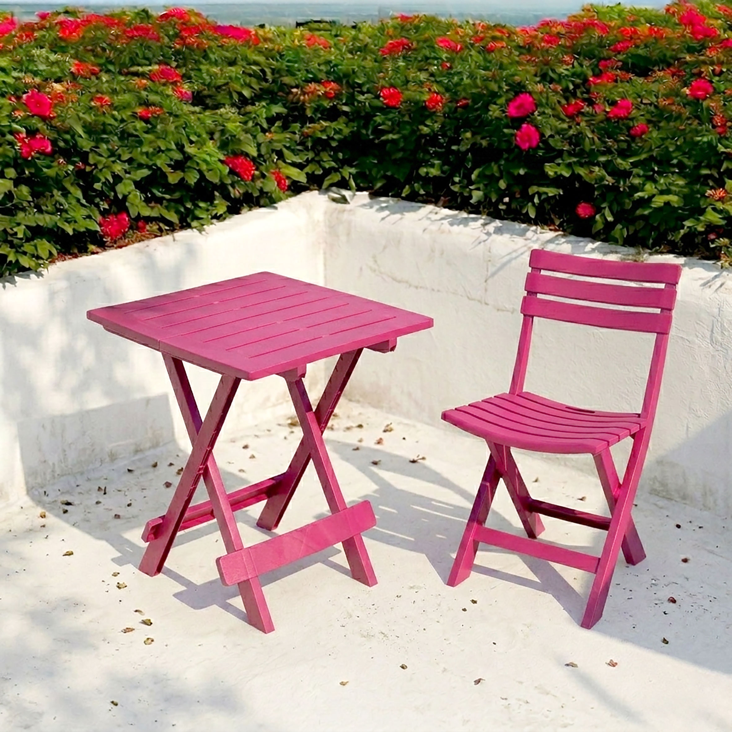 Kunststoff Klapptisch 45 x 43 cm - pink - Garten Beistelltisch klappbar