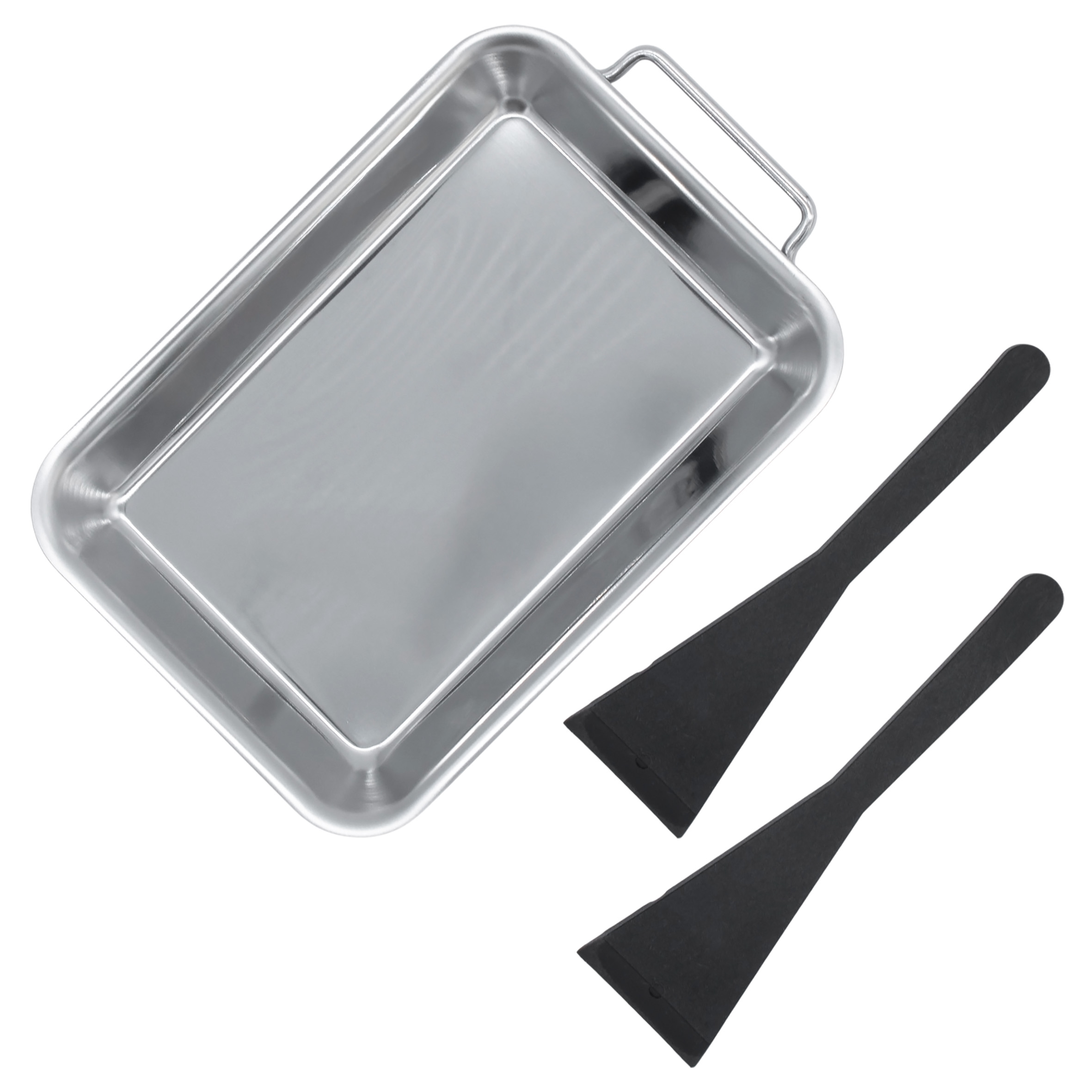 Edelstahl Grillpfännchen Set lebensmittelecht - 6-teilig - Metall Pfännchen für den Grill mit Schaber