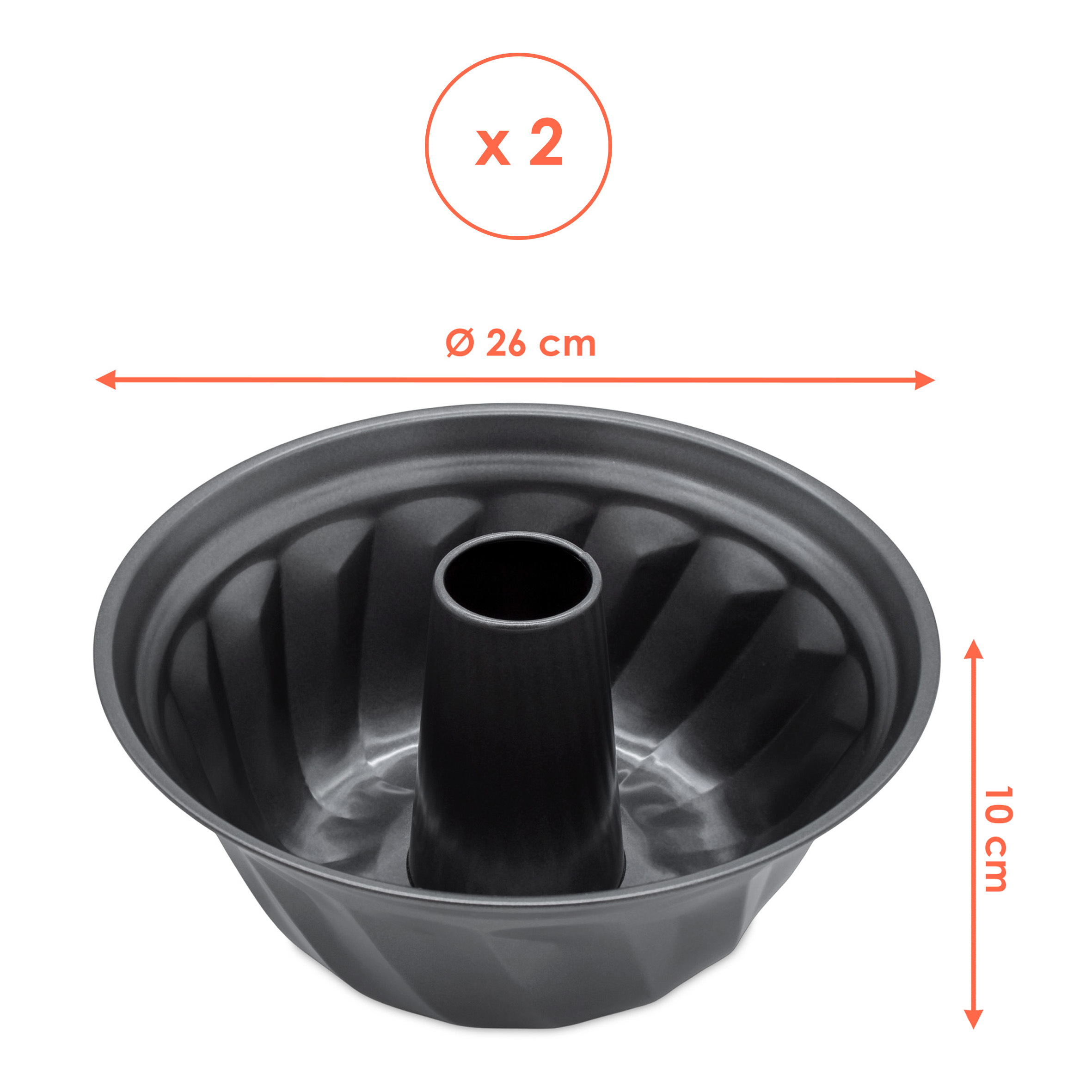 Gugelhupfform rund Ø 26 cm dunkelgrau PFOA-frei - 2er Set - Napfkuchen Backform mit Antihaft-Beschichtung