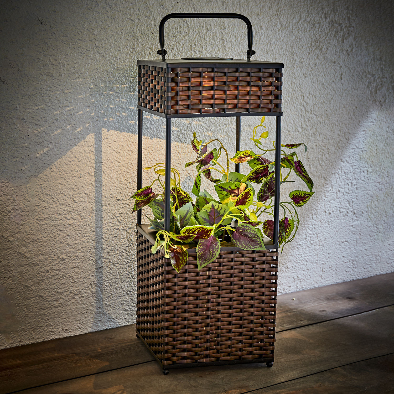 Solar LED Rattan Blumensäule braun - 50 cm