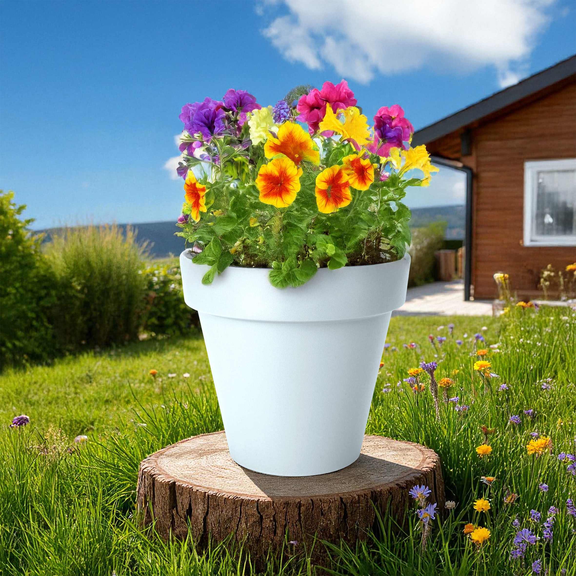 Kunststoff Pflanzkübel S rund Ø 30 cm - weiß - Blumenkübel groß für Außen und Innen