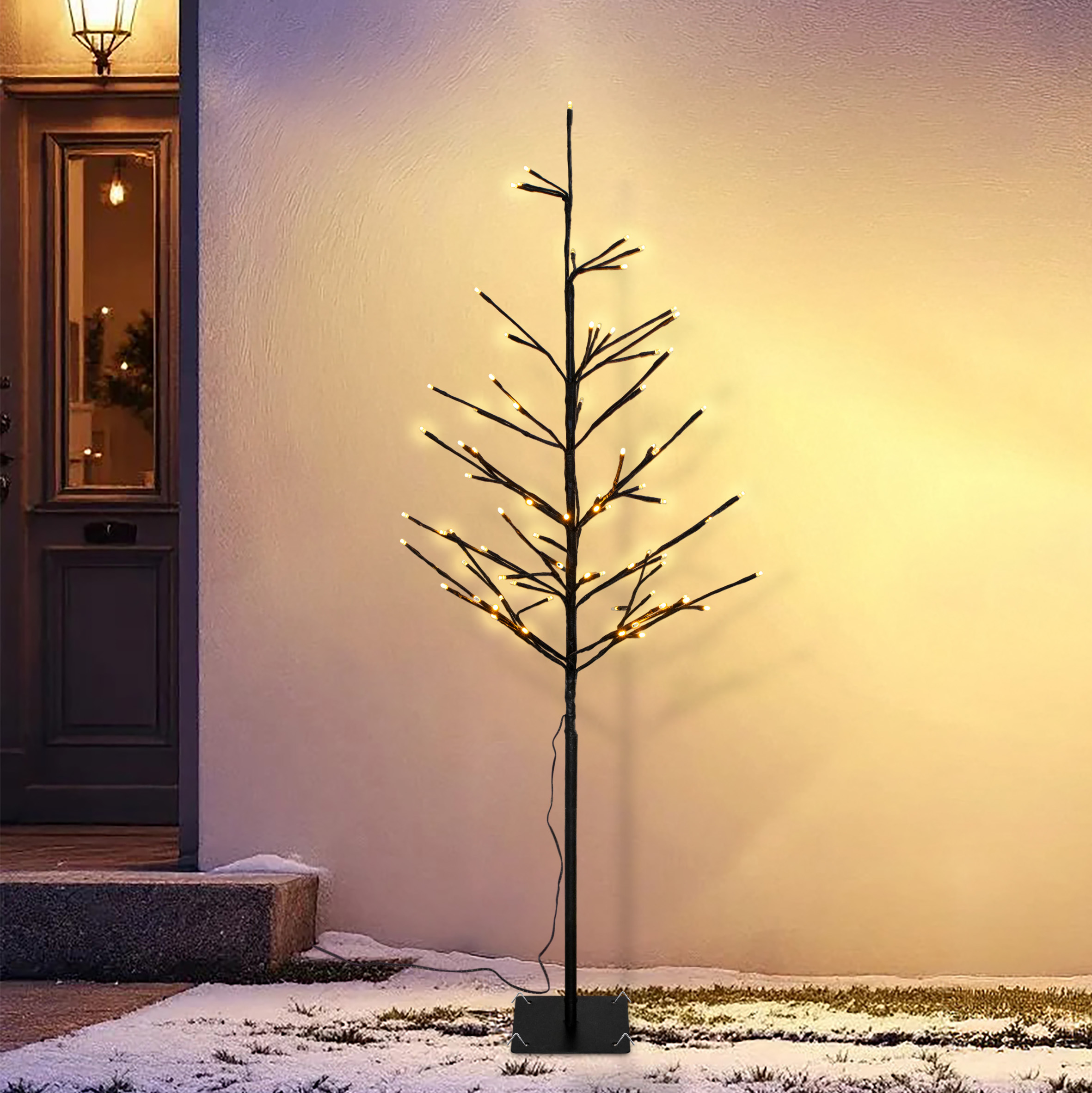 Beleuchteter Deko Baum ca. 120 cm Höhe mit 80 Gold LED beleuchtet für Außen und Innen mit wasserfestem Netzstecker