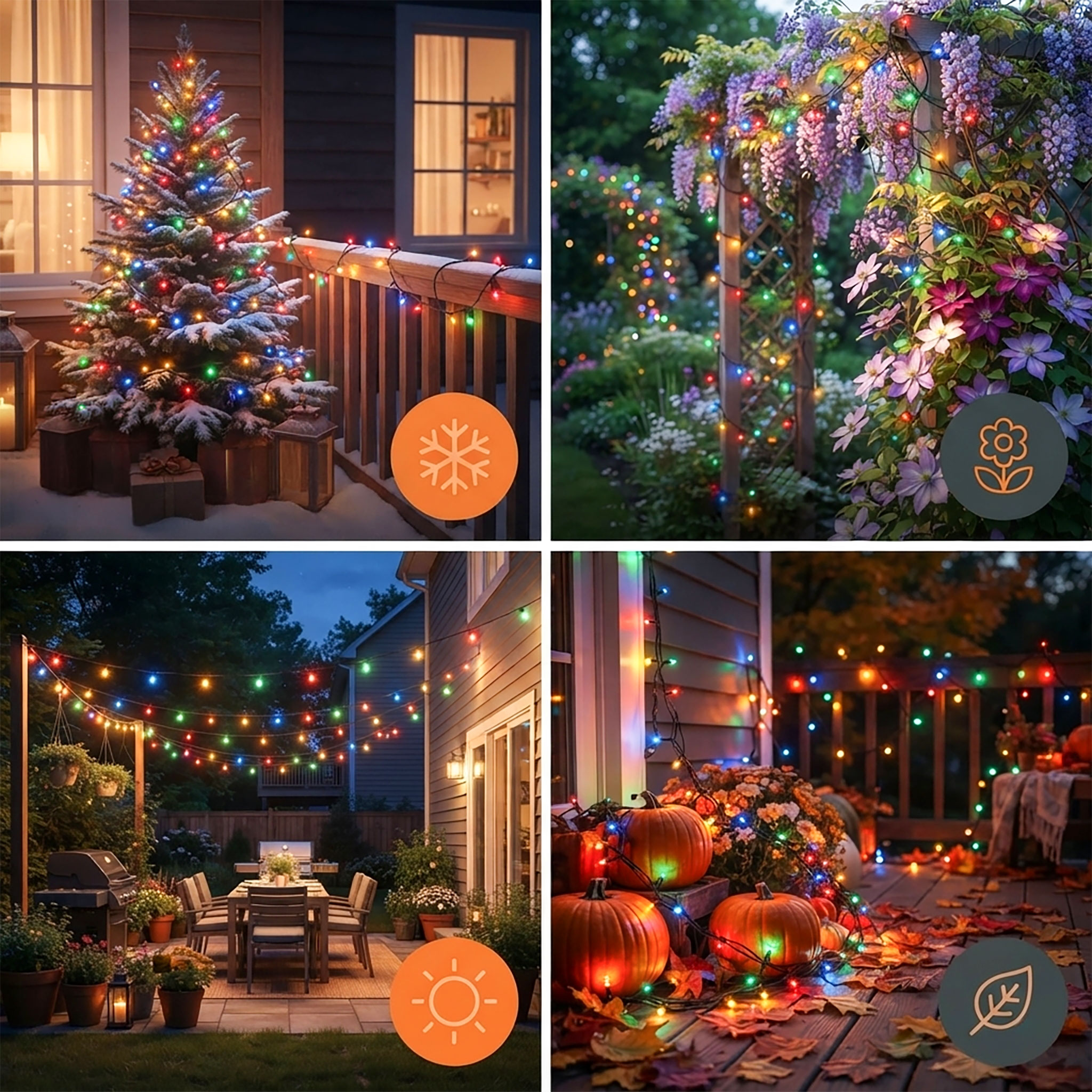 LED Weihnachts Lichterkette bunt - 180 LED / 16 m -Deko Beleuchtung für Außen mit Timer