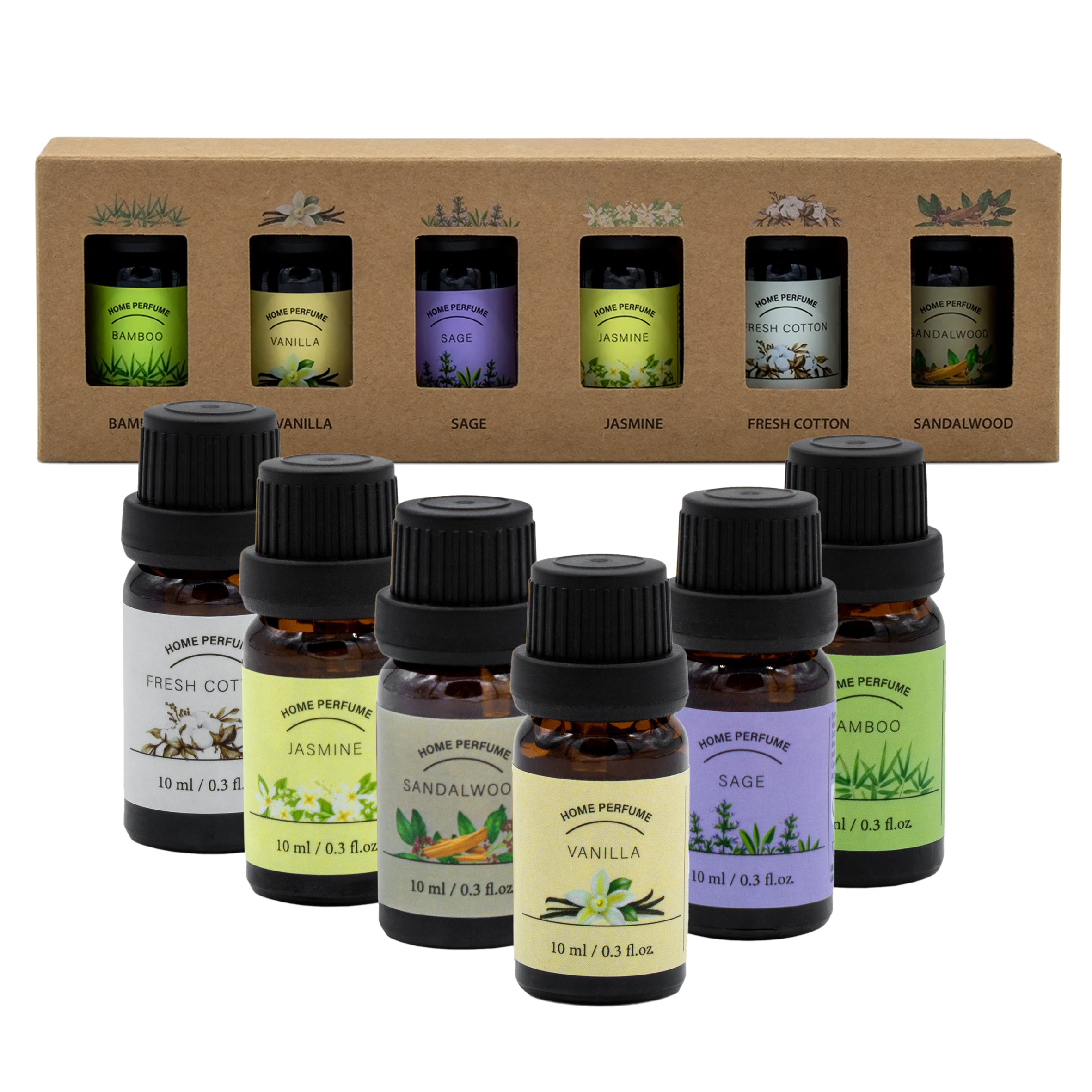 Duftöl Set aus 12 Flacon mit jeweils 10 ml Inhalt in 6 verschiedenen Düften zur Anwenung in Diffuser und Aromalampen