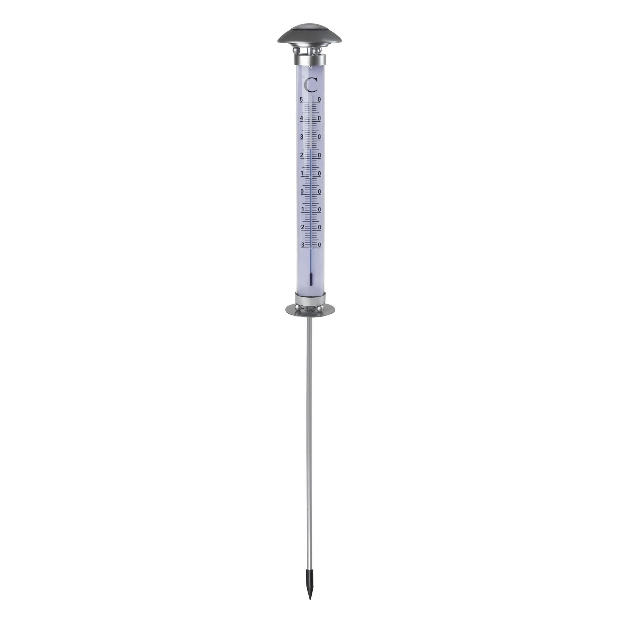 XXL Solar Außenthermometer - 112 cm - beleuchtetes Gartenthermometer mit Erdspieß