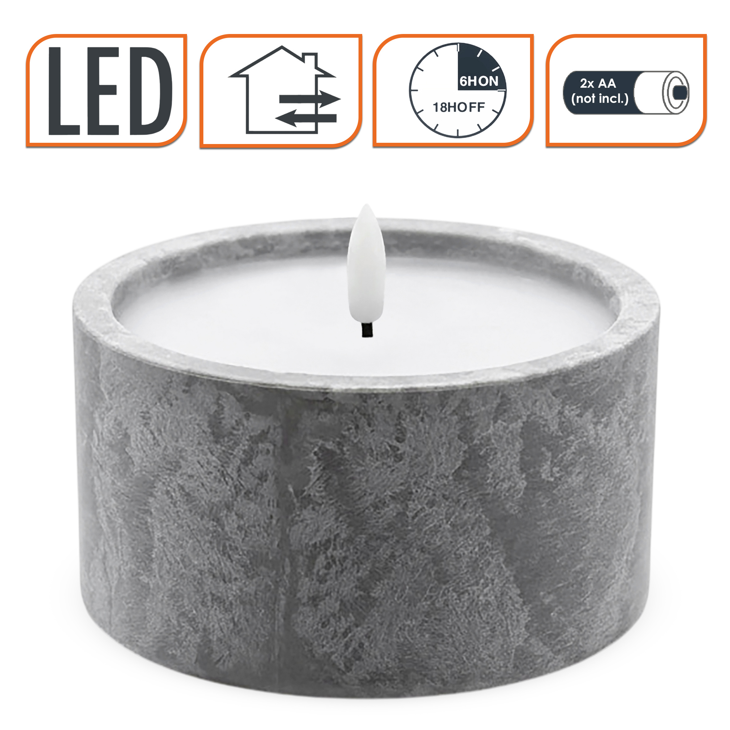 2er Set LED Outdoor Kerze in Beton Optik mit Timer batteriebetrieben - 12 x 6 cm - Künstliche Tischkerze warm weiß für Außen und Innen mit Flammeneffekt