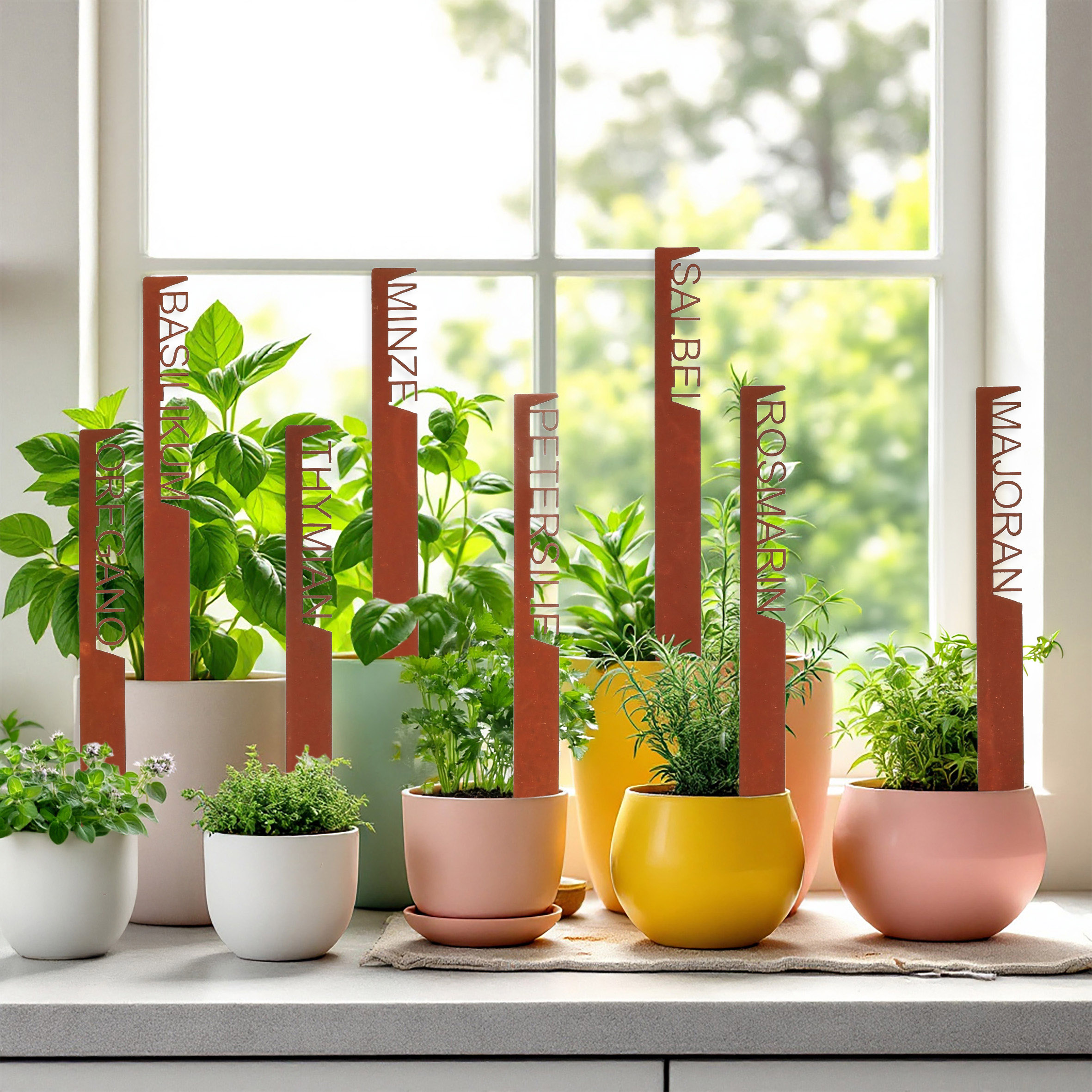 Eisen Kräuterstecker 25 cm Rost Design - 8er Set - Garten Deko Kräuterschild Edelrost Optik