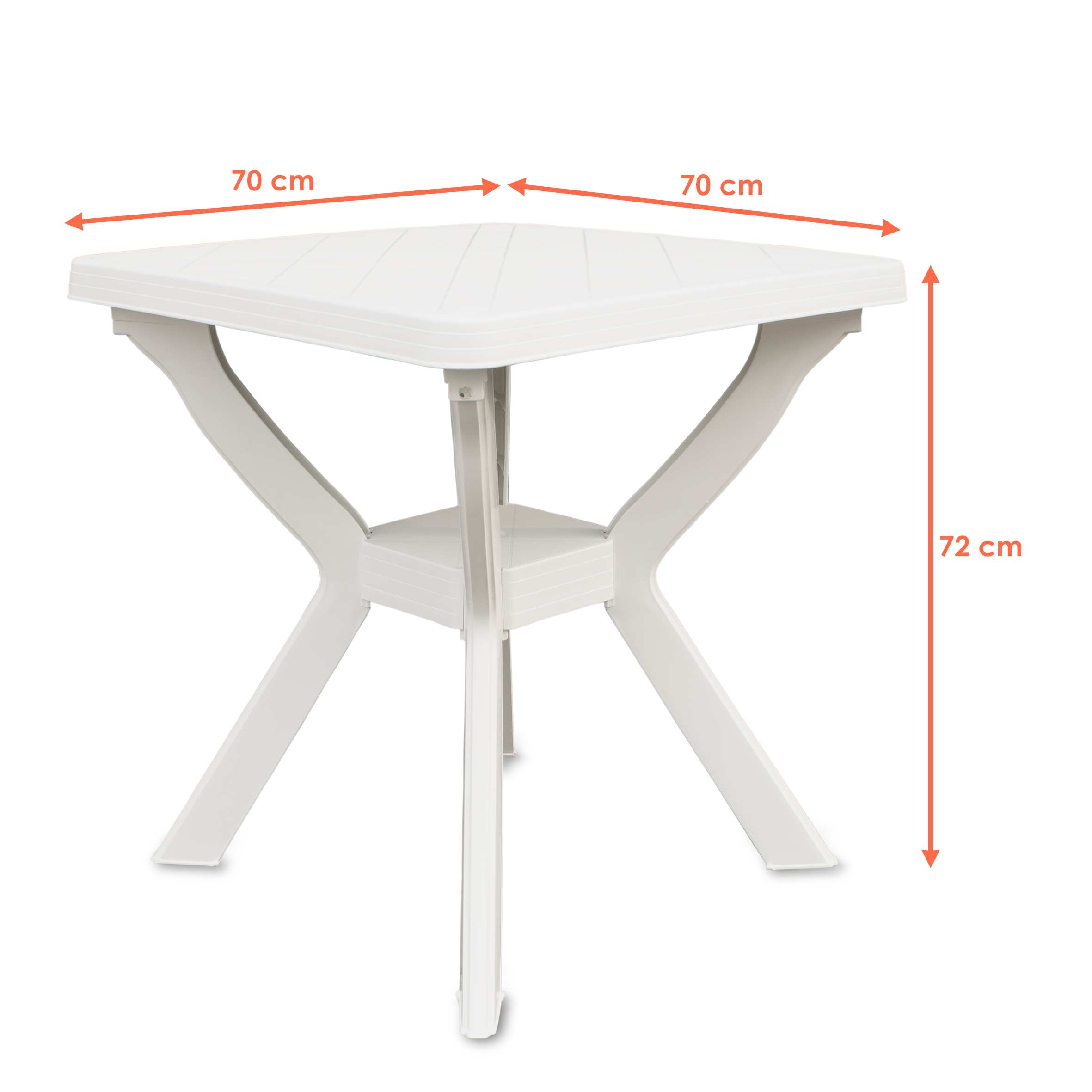 Kunststoff Gartentisch quadratisch 70 cm - weiß - Campingtisch im klassischen Design