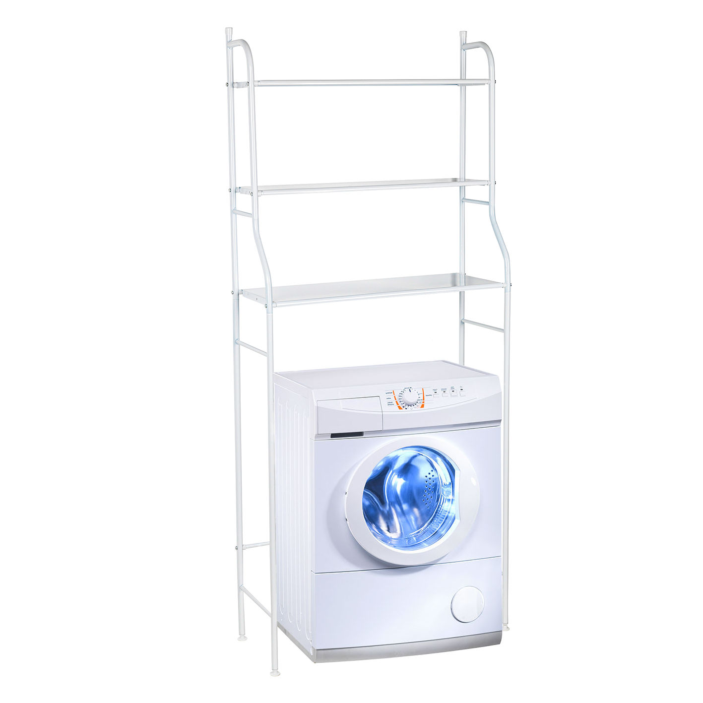 Waschmaschinenregal mit 3 Regalfächern - 155 x 68 cm - Überbau Standregal aus Metall in weiß