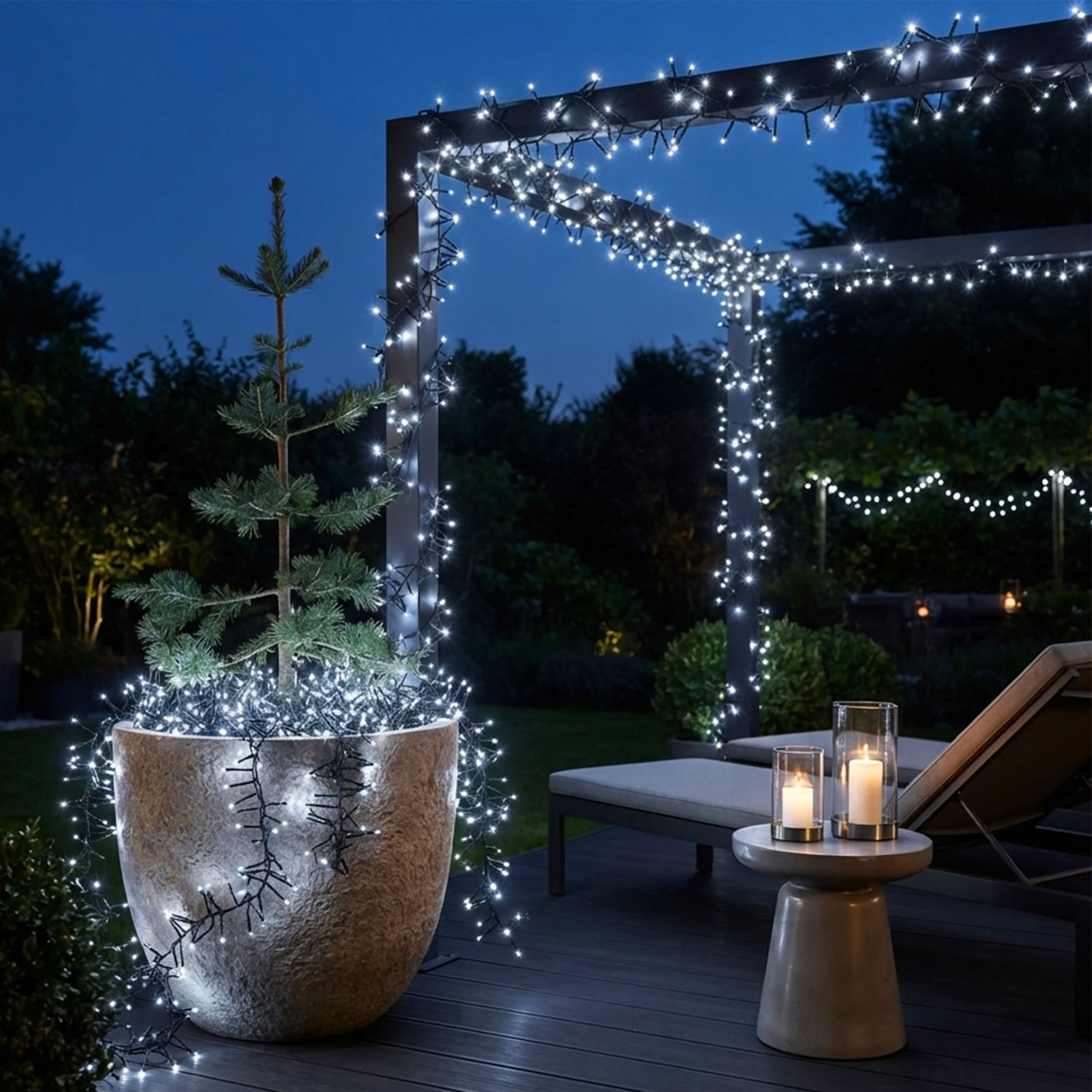 LED Büschel Lichterkette kalt weiß - 3 Längen - Garten Deko Beleuchtung mit 8 Funktionen