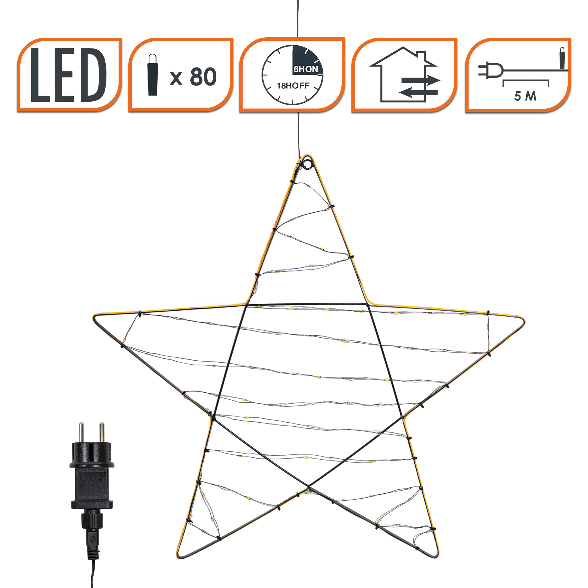 Metall Leuchtstern 80 LEDs mit Timer und Netzteil für Außen - 62 cm - Weihnachtsstern beleuchtet im warm & kalt weiß Mix mit LED Band