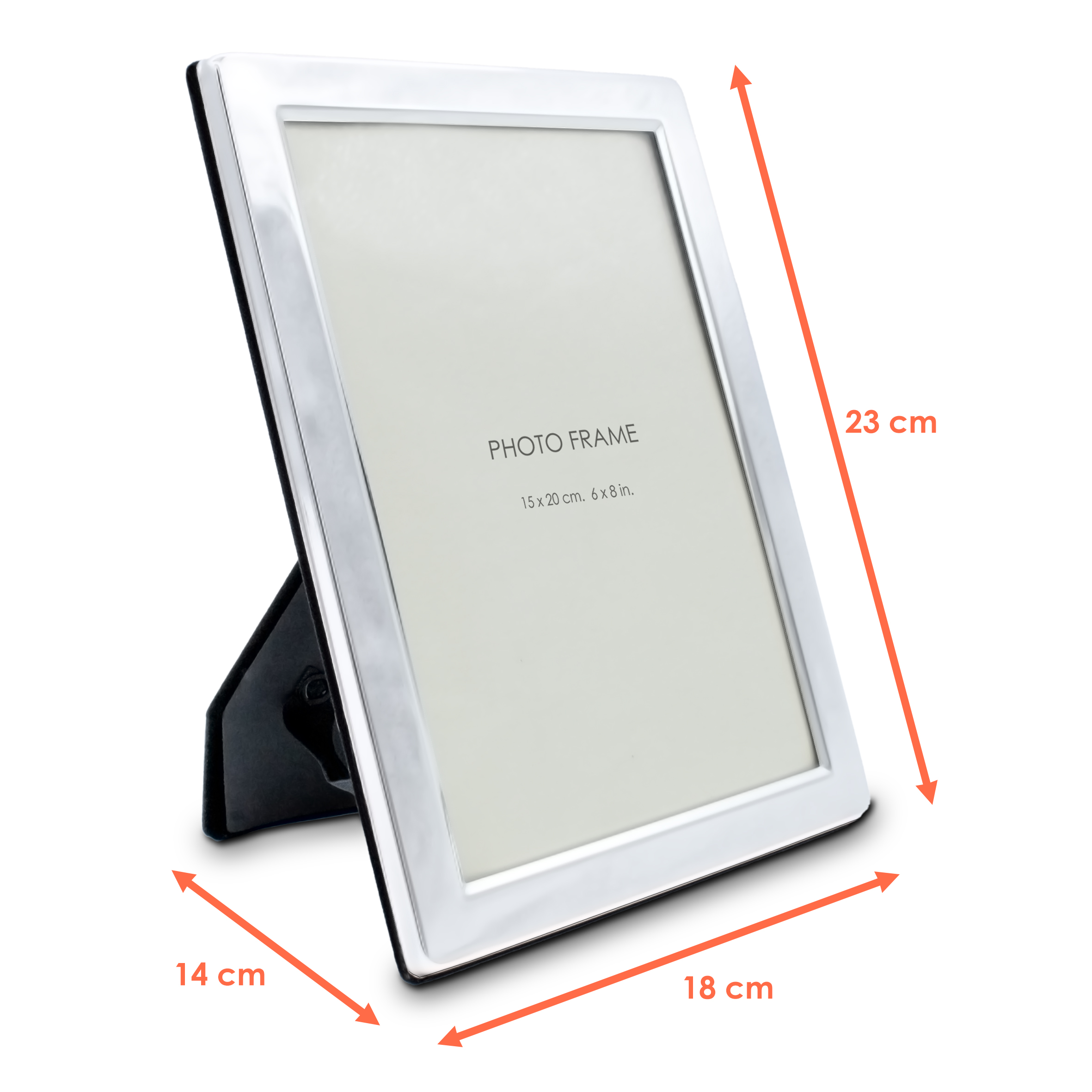 Fotorahmen mit flachem breitem Rahmen aus Metall in silber - für 15 x 20 cm - Bilderrahmen zum Stellen für Hoch- und Querformat Fotos