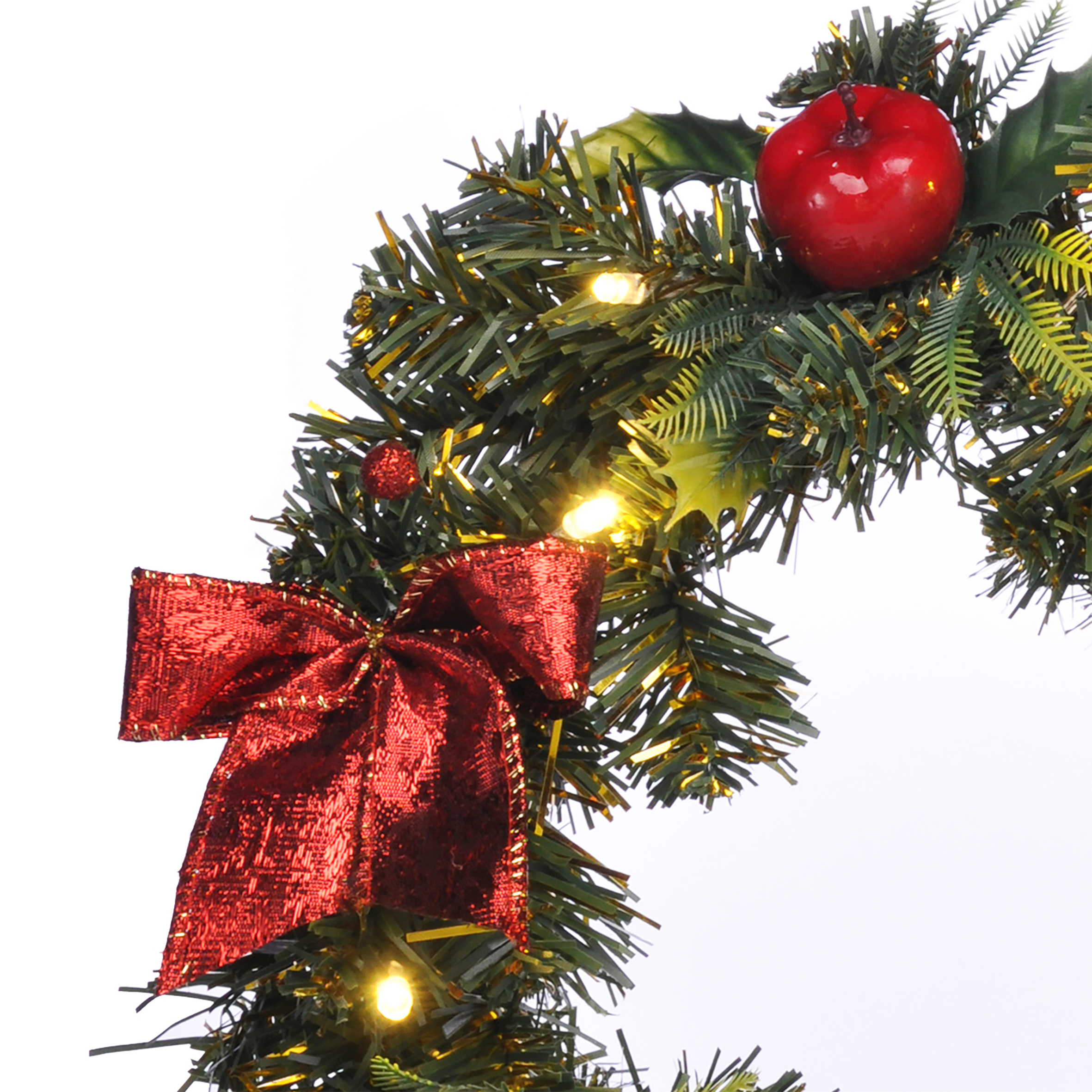 LED Kunst Tannenkranz grün warm weiß beleuchtet mit Timer - Ø 28 cm - Weihnachtskranz mit Dekoration Batterie betrieben