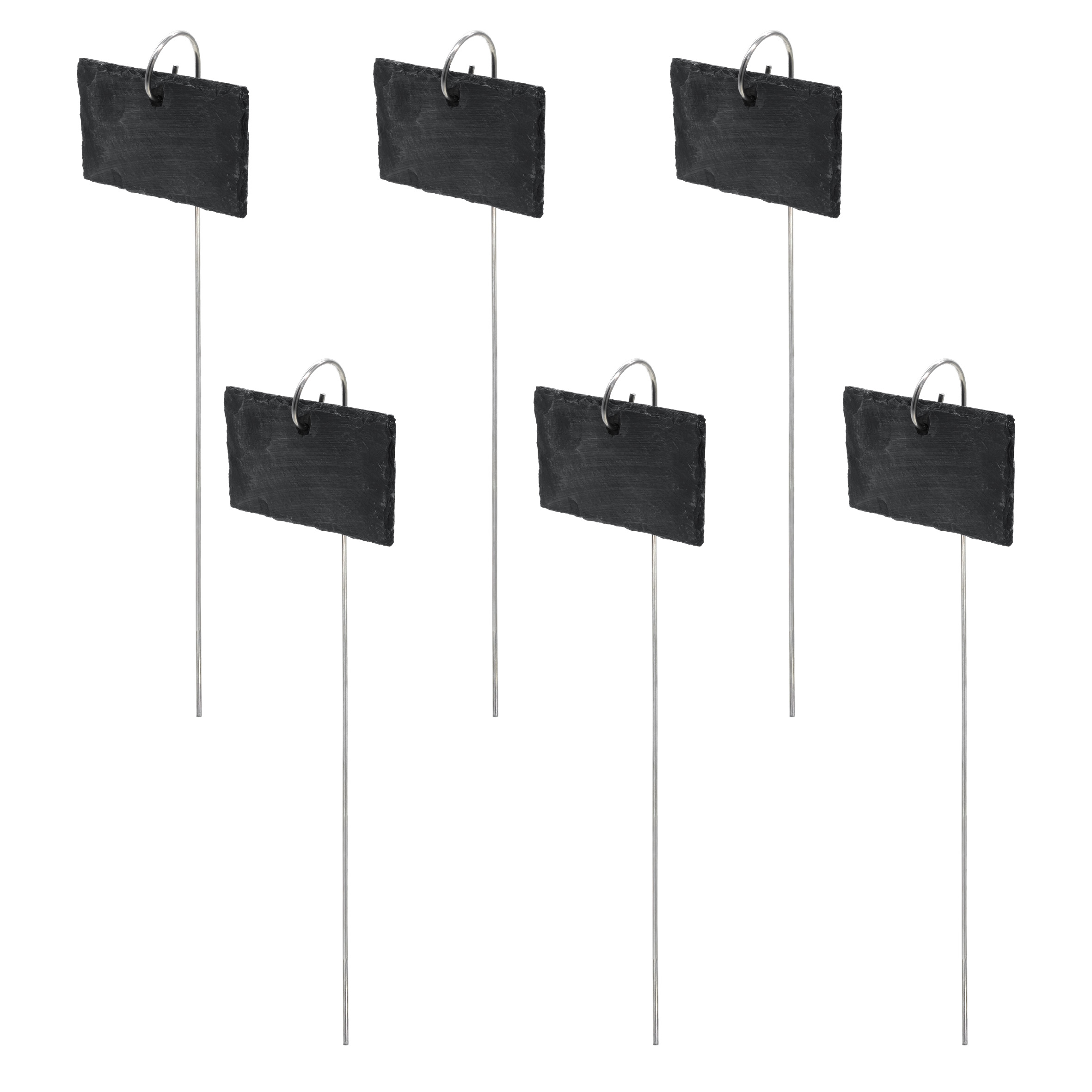 Schieferplatte Pflanzenschild wiederverwendbar 10 x 7 cm mit Erdspieß - 12er Set - Schiefer Pflanzenetiketten mit Metallstecker witterungsbeständig