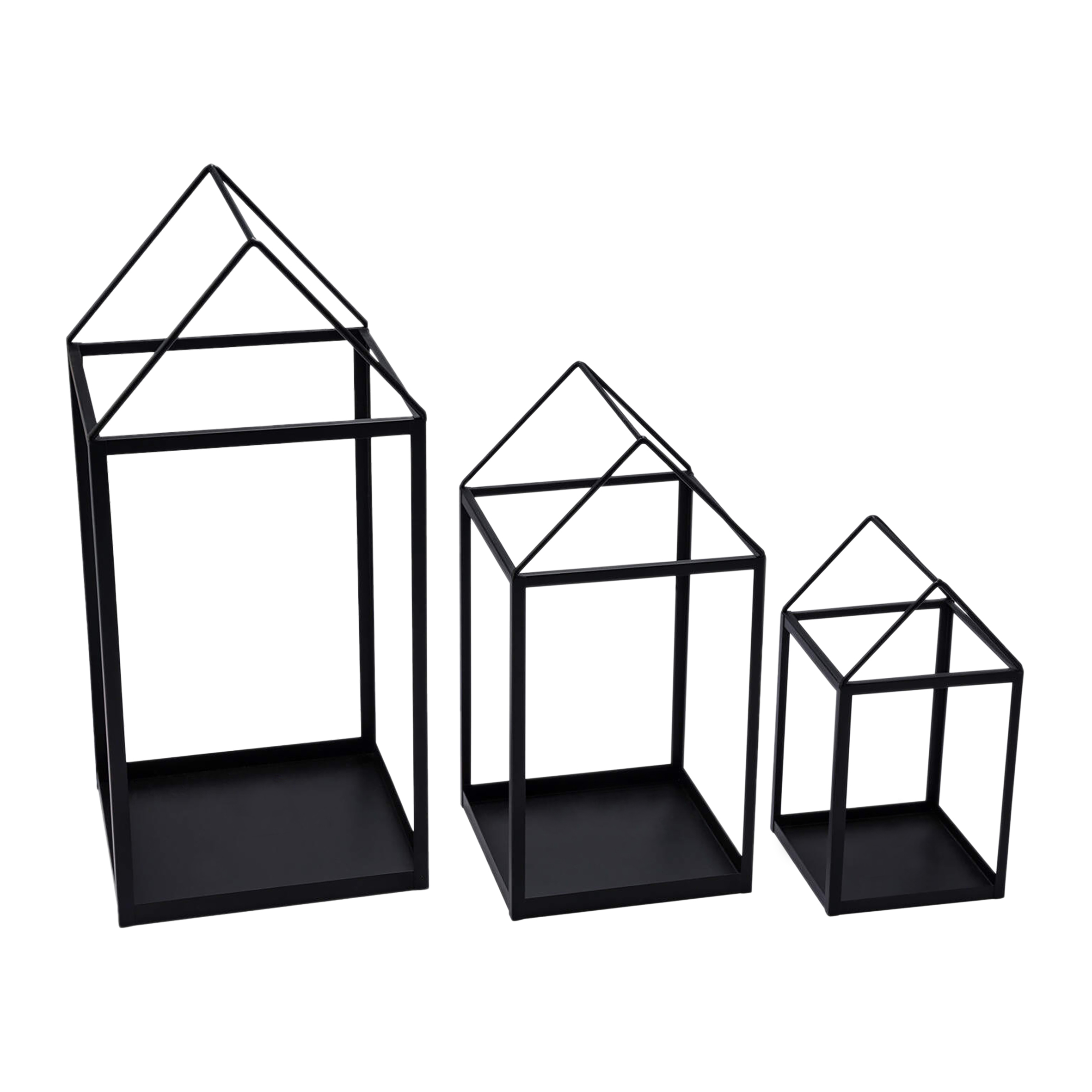 Metall Laterne in Haus Form schwarz 3er Set - 45 / 33 / 23 cm - Deko Windlicht zum Hinstellen