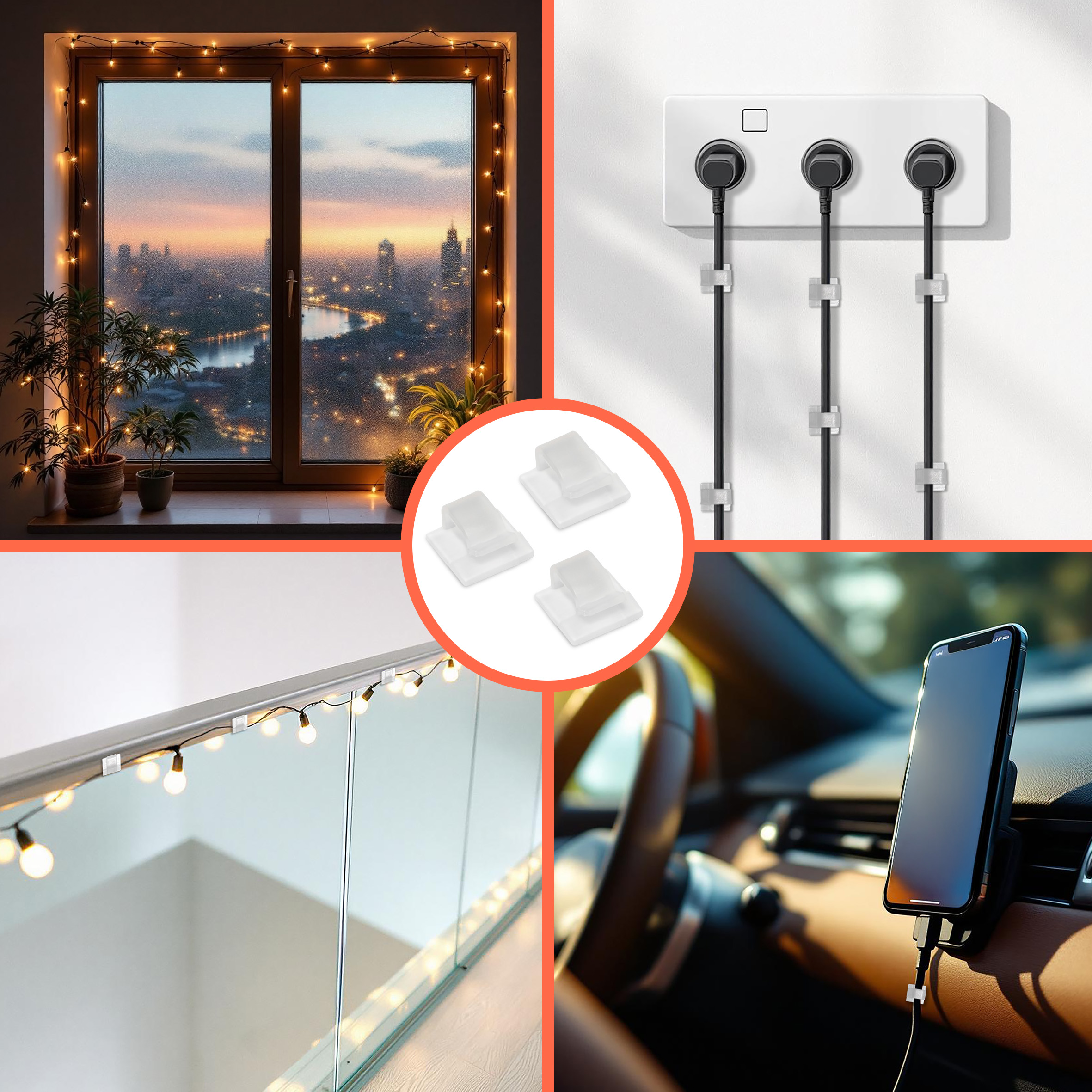 Haken für Deko selbstklebend transparent klein - 60 Stück - Mini Klebehaken Kabel Clips für Lichterketten