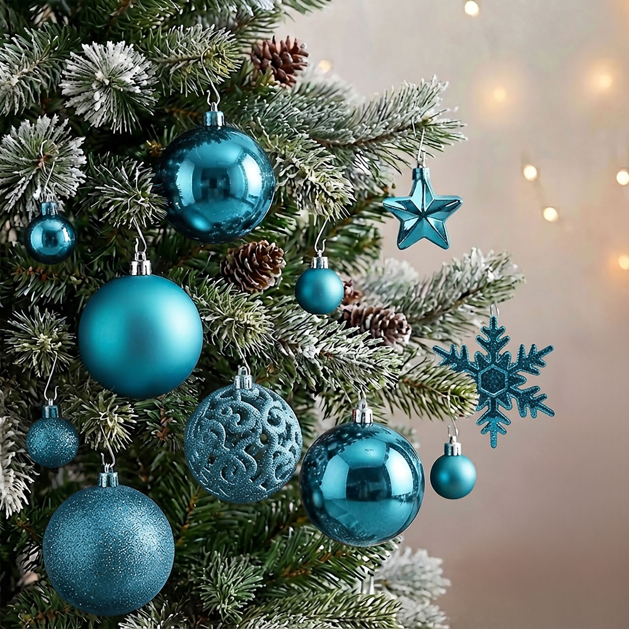 Kunststoff Christbaumkugel Set 111-teilig bruchsicher - türkis - Design Weihnachtskugeln inklusive Metall Haken