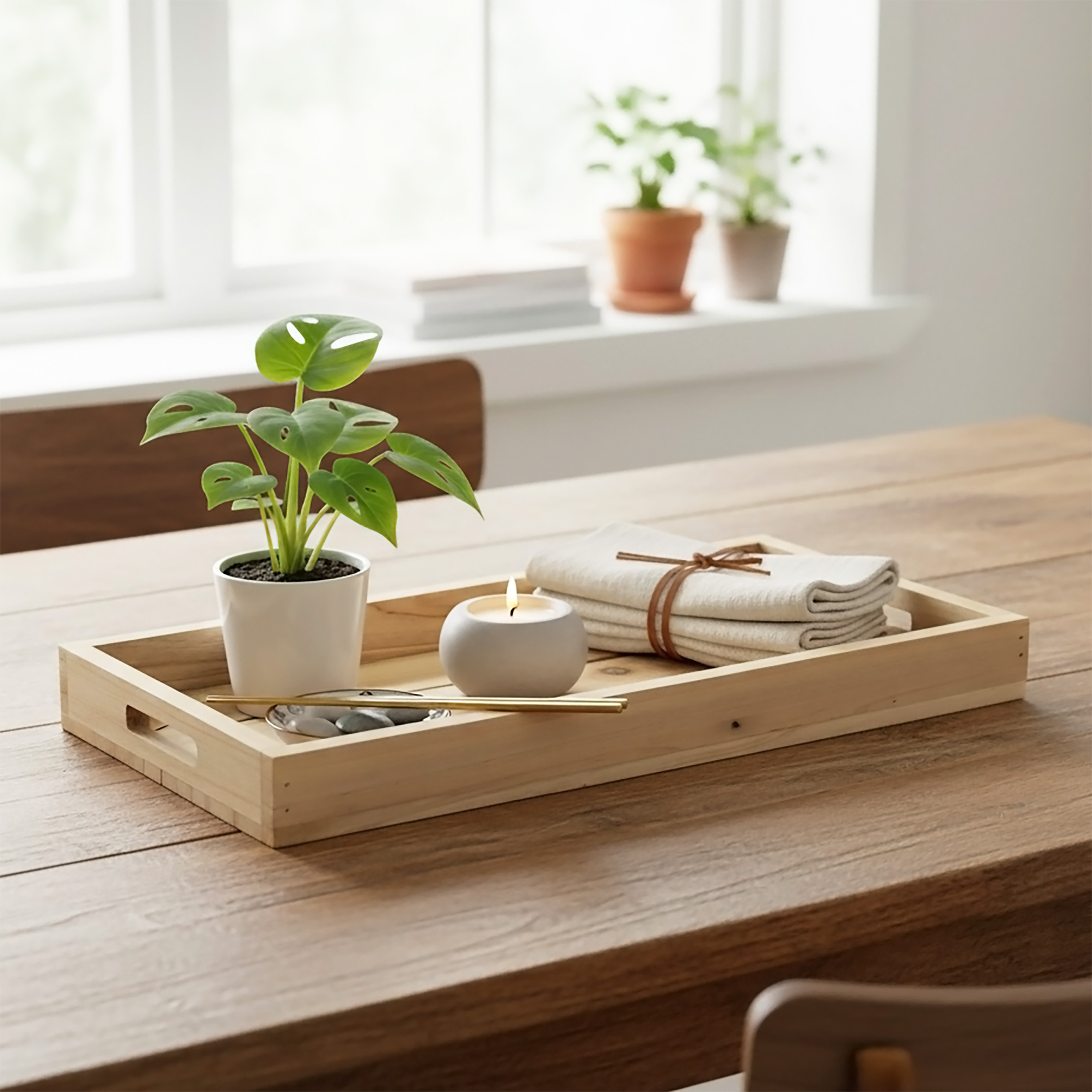 Holz Kerzentablett natur mit Rand 2er Set - 38 x 16 cm - Dekotablett rechteckig naturbelassen