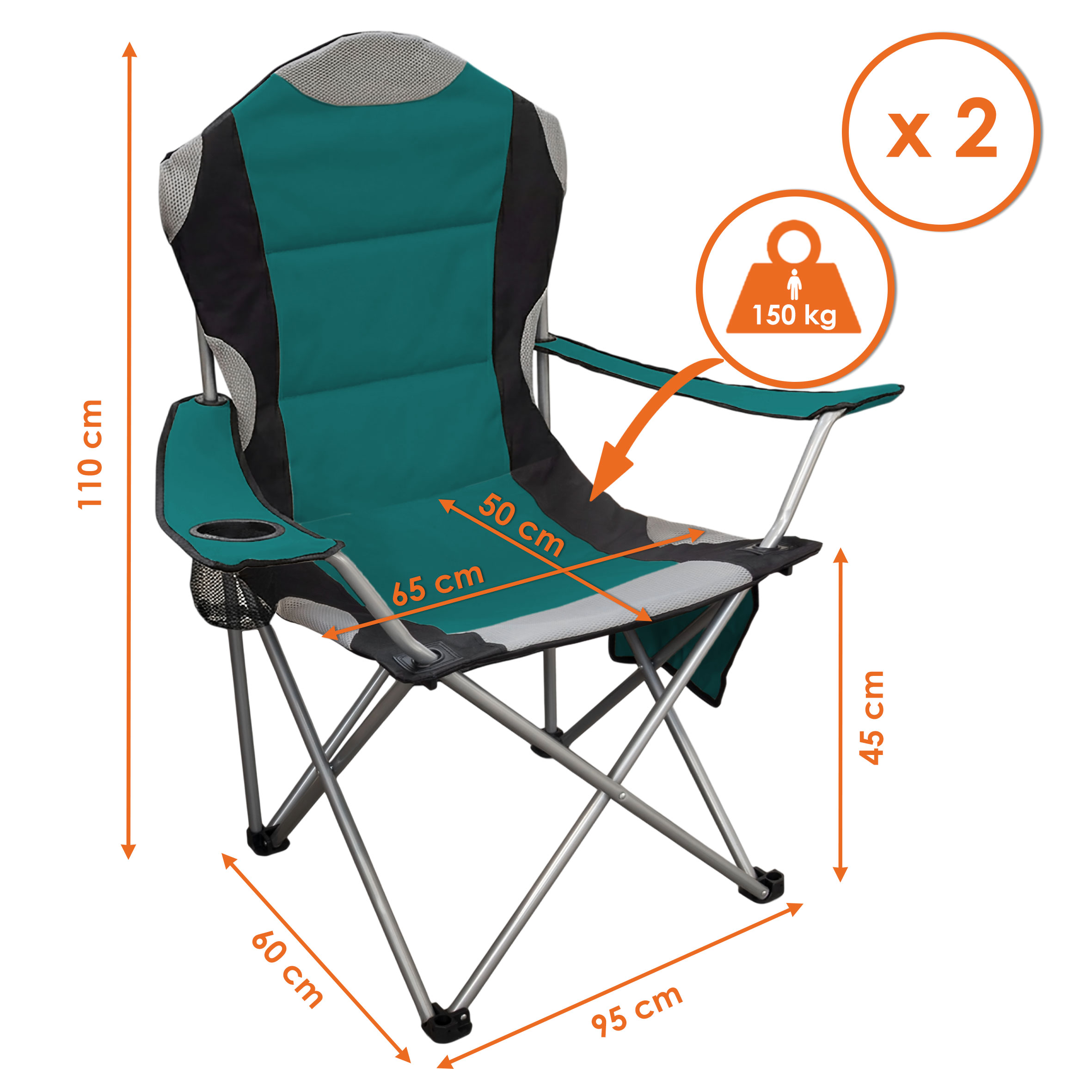 Camping Sitzgruppe 3-teilig mit Aluminium Klapptisch und Tragetasche - grün - Garten Tischgruppe mit 2 Campingstühlen bis 150kg
