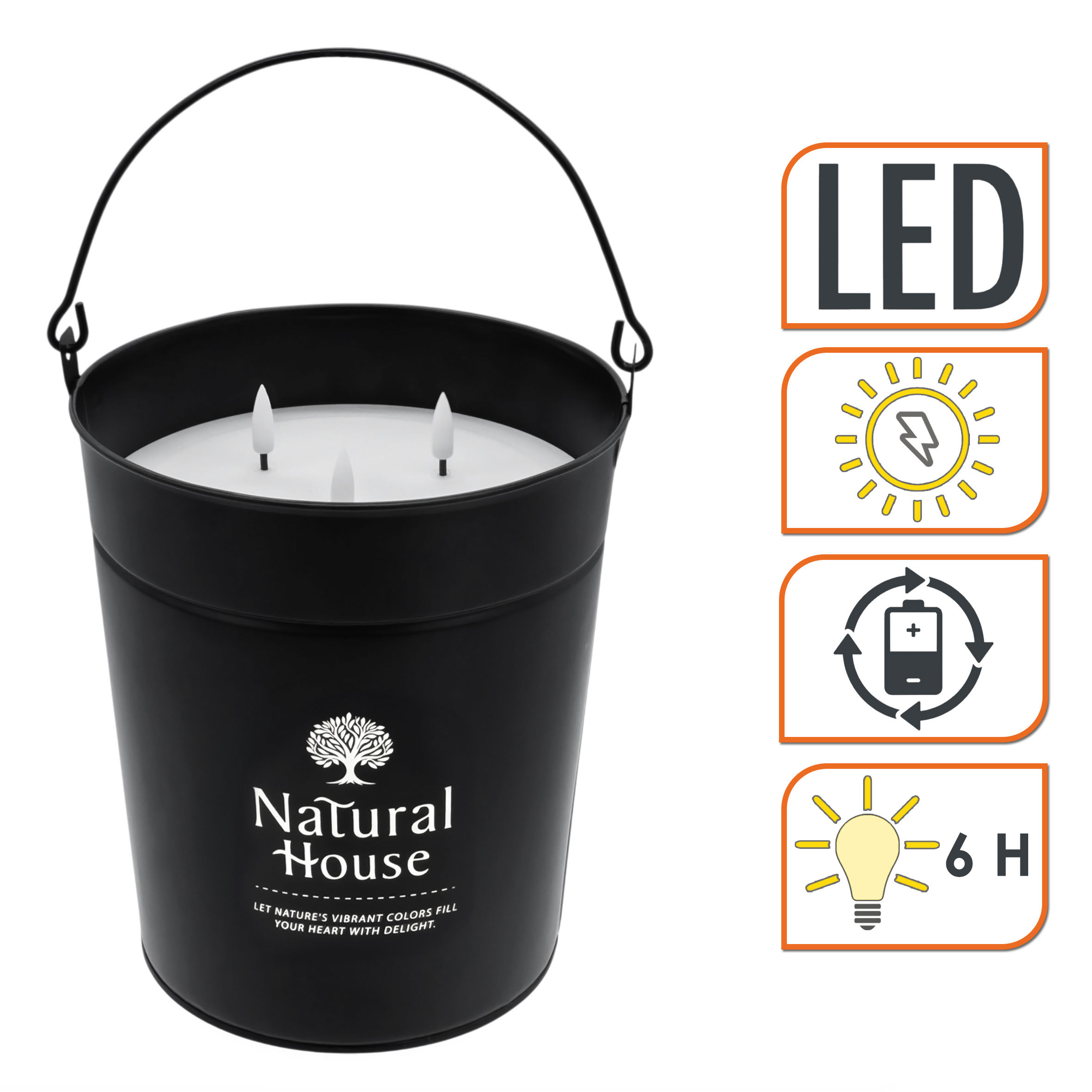 Solar LED Outdoor Kerze im Metall Eimer - 20 x 17,5 cm - Flammenlose 3 Docht Kerze warm weiß