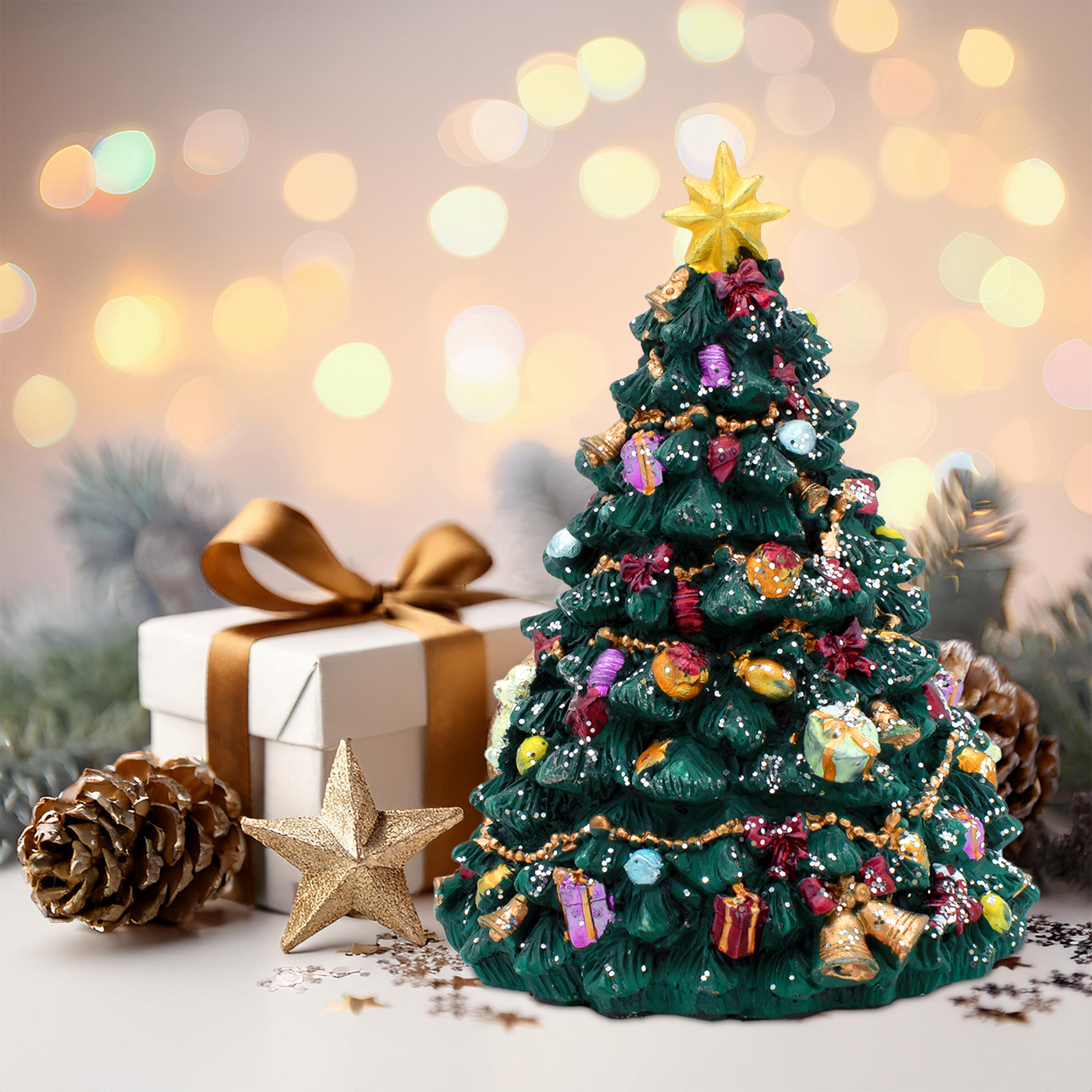 Retro Spieluhr "Oh Tannenbaum" drehend - 16 cm - Deko Weihnachtsbaum zum Aufziehen mit Musik