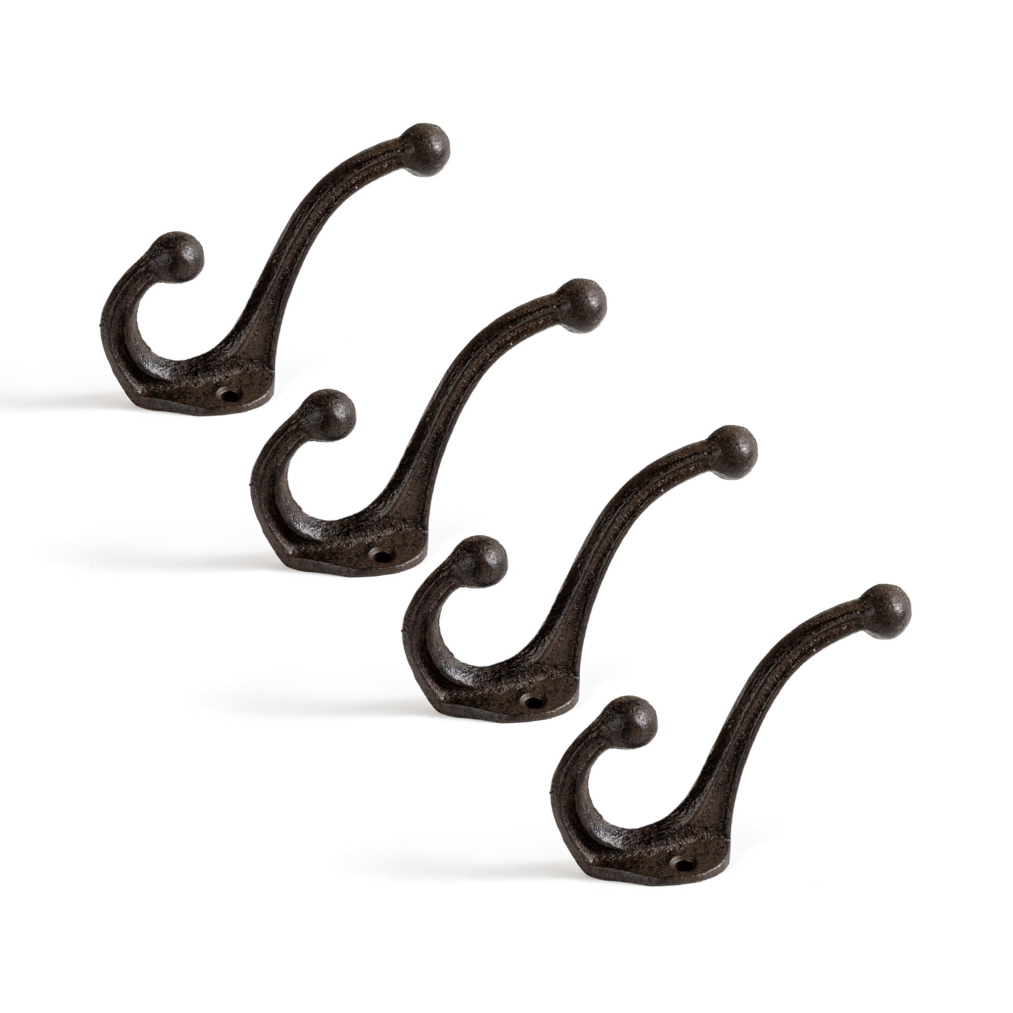 Gusseisen Wand Doppelhaken 11 cm braun - 4er Set - Nostalgie Kleiderhaken in antik Optik