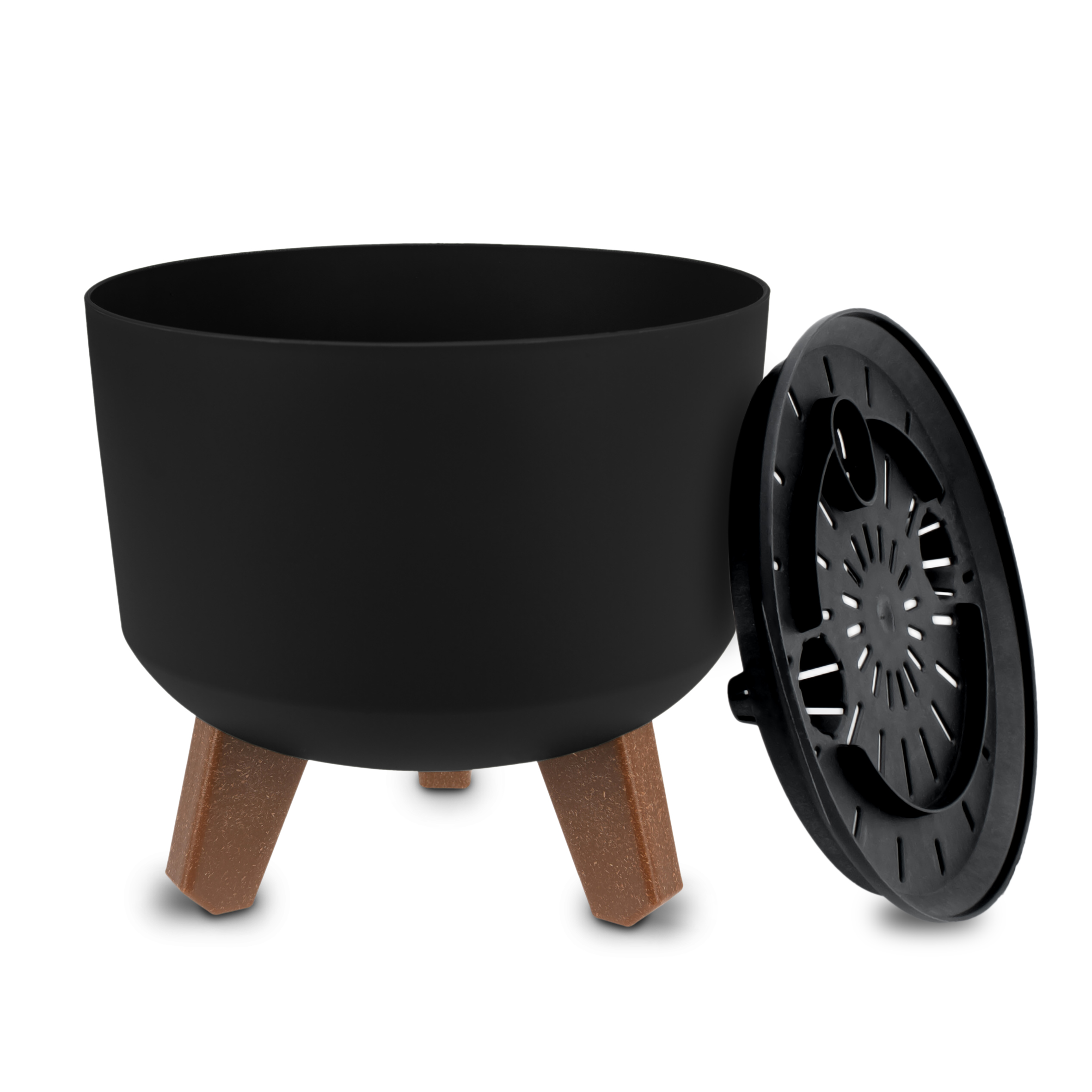 Kunststoff Blumentopf auf Füßen schwarz - klein / Ø 19 cm - Pflanztopf rund mit Wasserspeicher Boden
