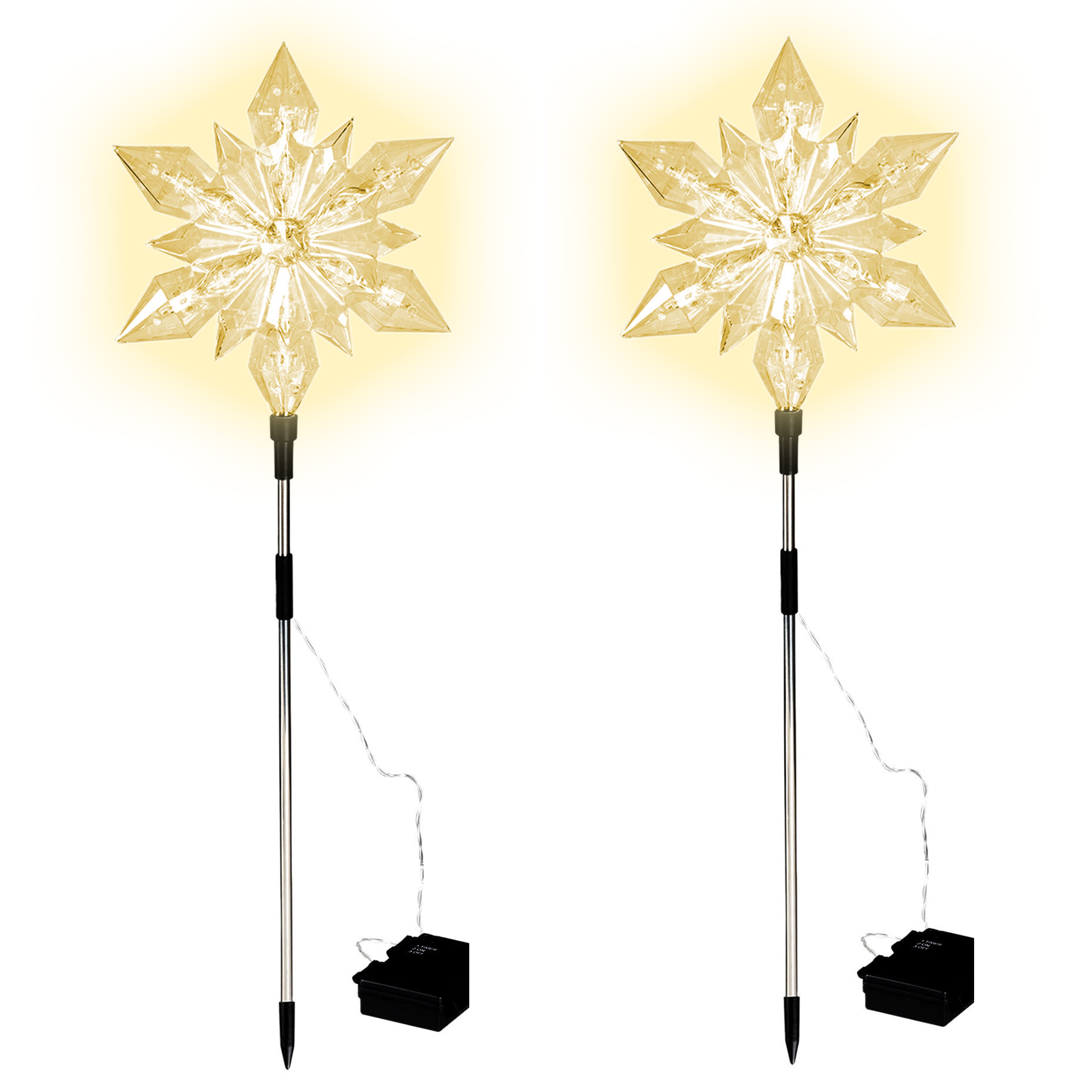 LED Gartenstecker Stern 2er Set mit Timer - 66 x 23 cm