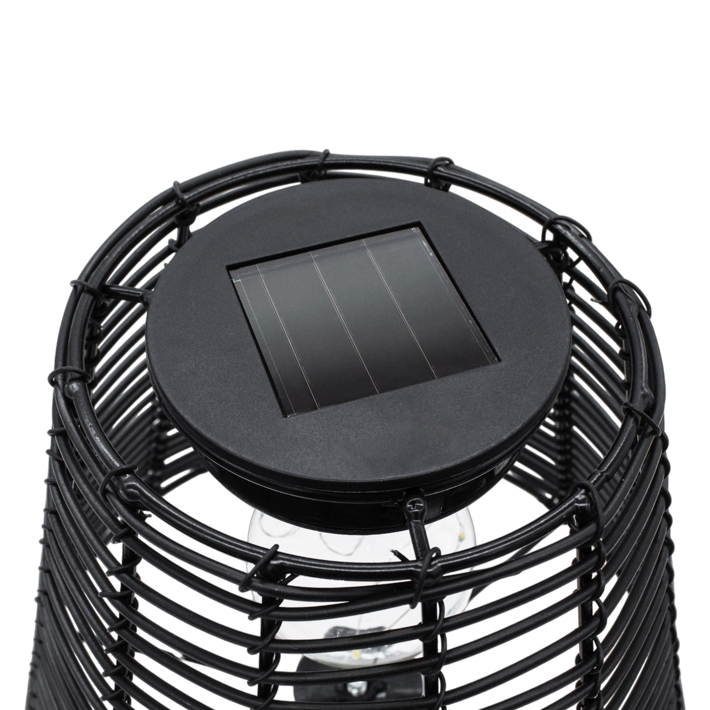 Solar Tischleuchte in Rattan Optik schwarz mit LED Glühbirne - 33 x 20 cm - Gartenlampe warm weiß beleuchtet