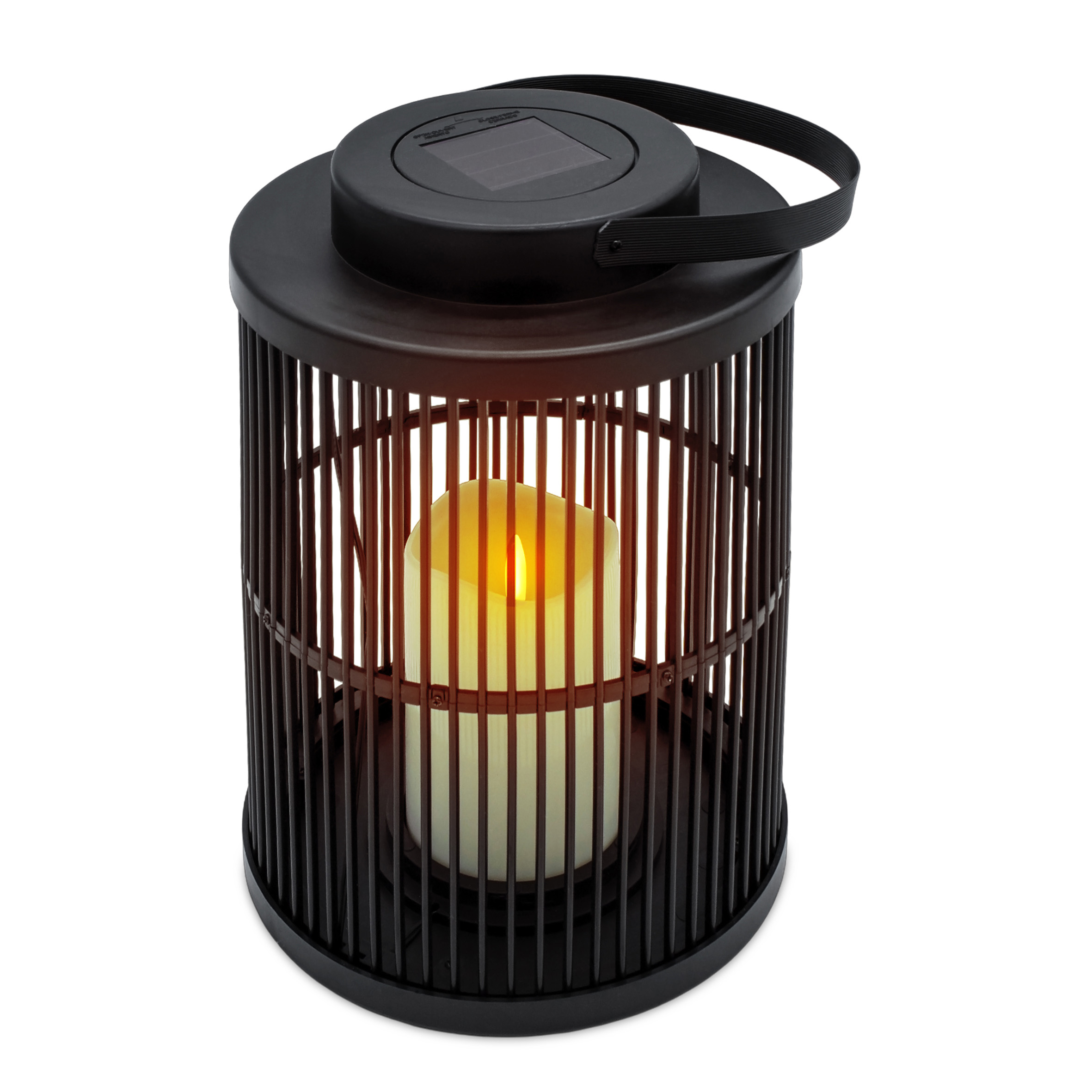 Solar Laterne rund mit LED Kerze - 23 x 18 cm - Gartenleuchte schwarz im Gitter Design