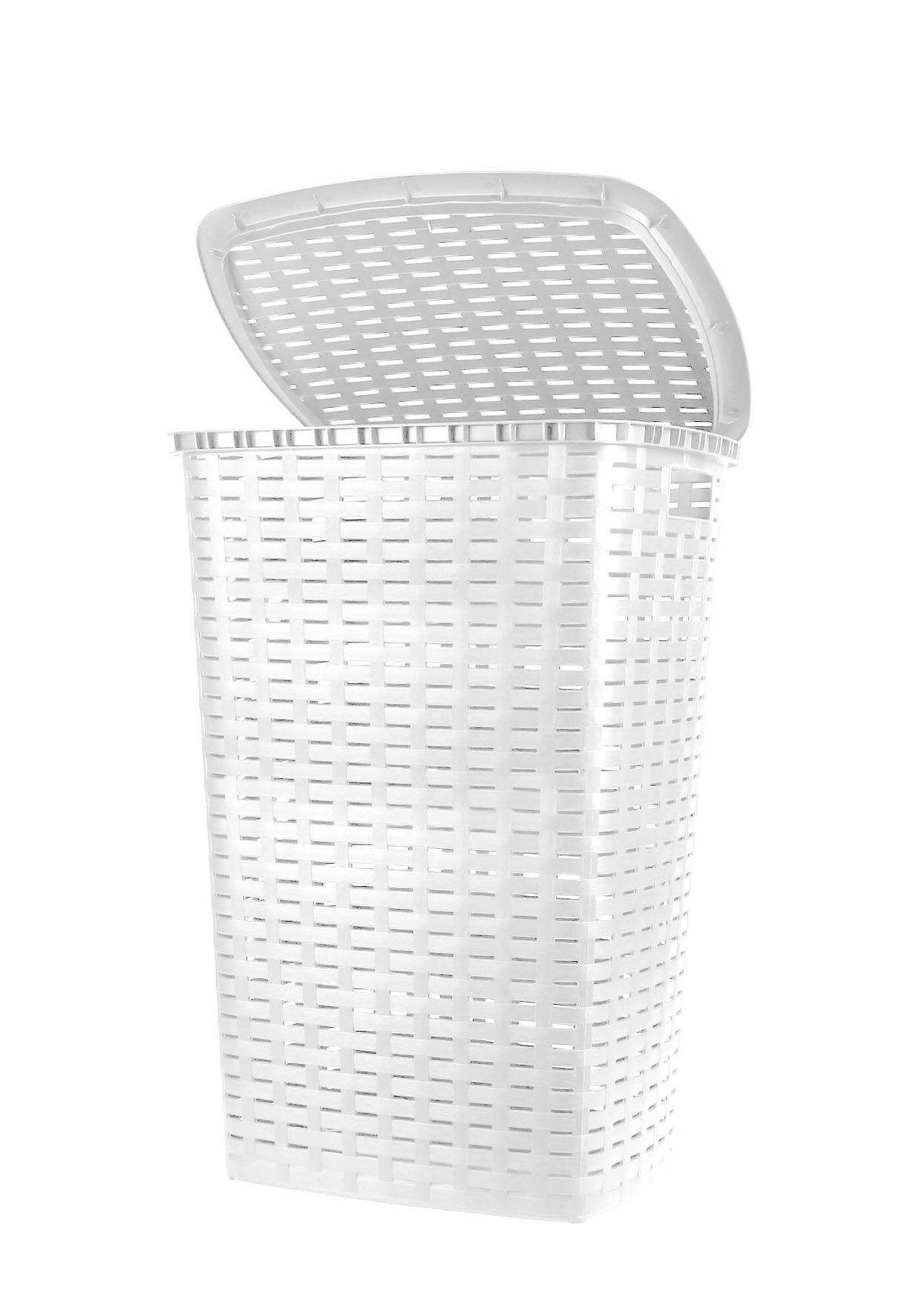 Kunststoff Wäschekorb in Rattan Optik 53 Liter - weiß - Wäschebox mit Deckel und Tragegriffen