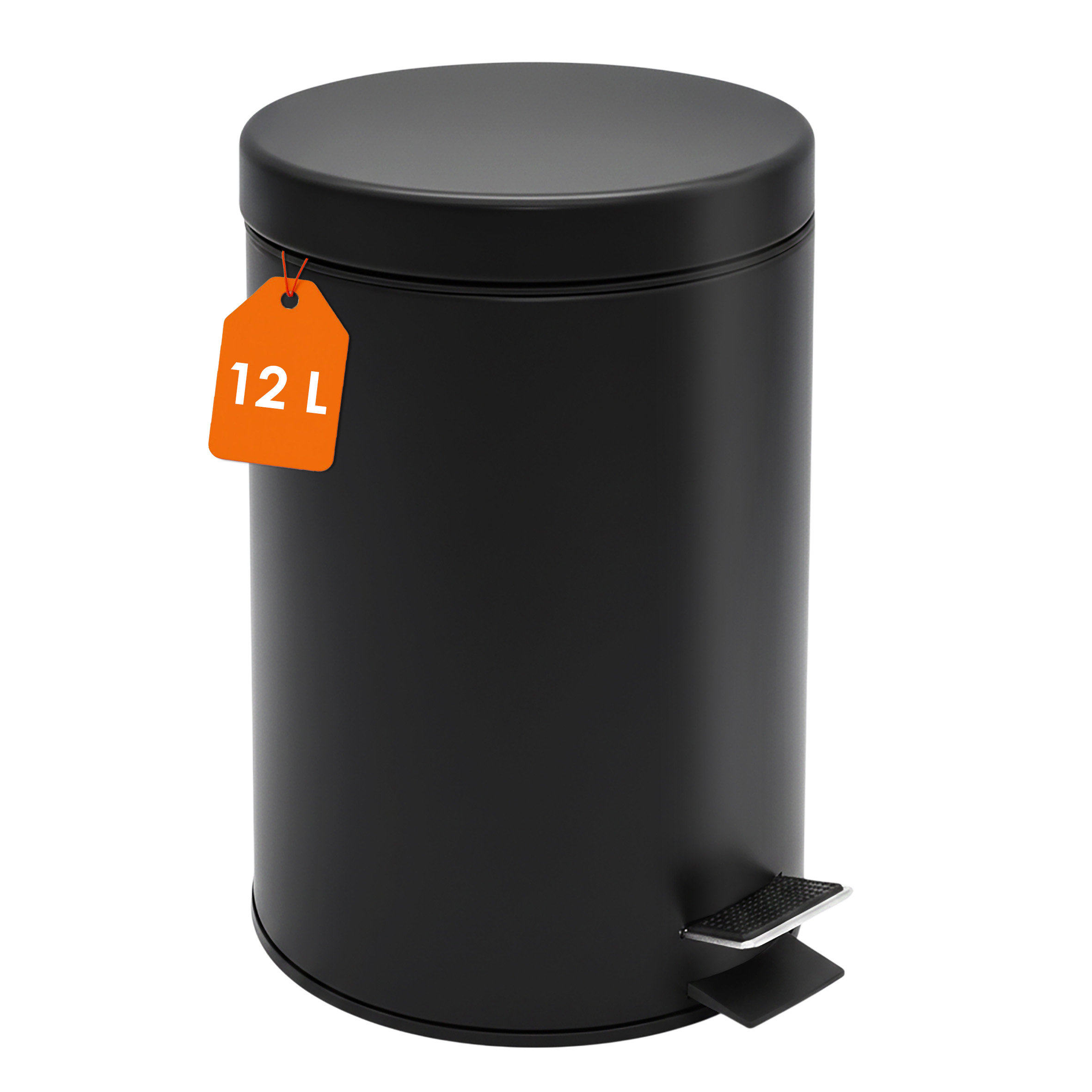 Edelstahl Tretmülleimer rund schwarz matt 39 x 25 cm mit Deckel - 12 L - Metall Mülleimer mit Fußpedal und entnehmbarem Inneneimer