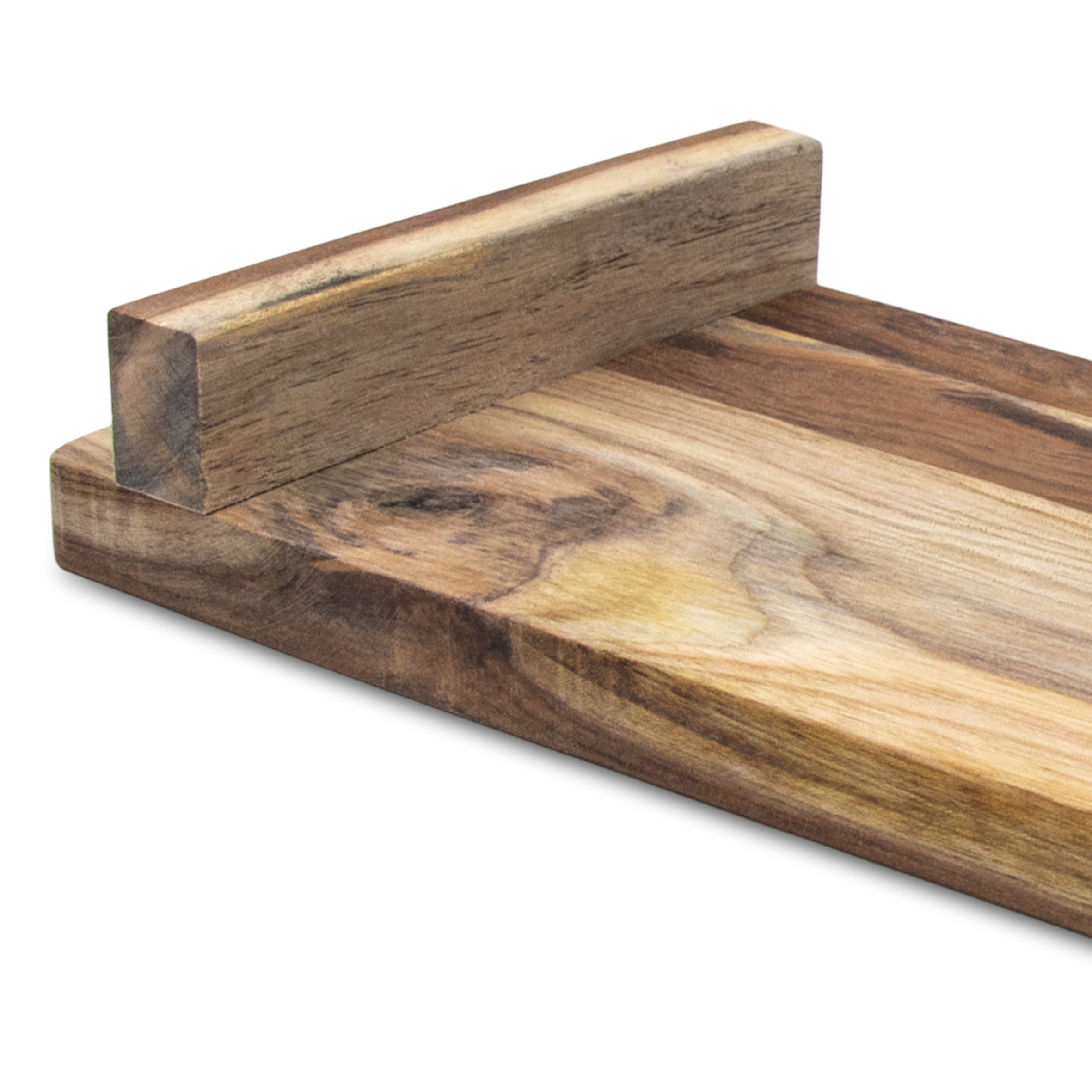 Teakholz Dekotablett rechteckig mit Füßen - 37 x 17 cm - Massivholz Kerzenbrett natur rustikal