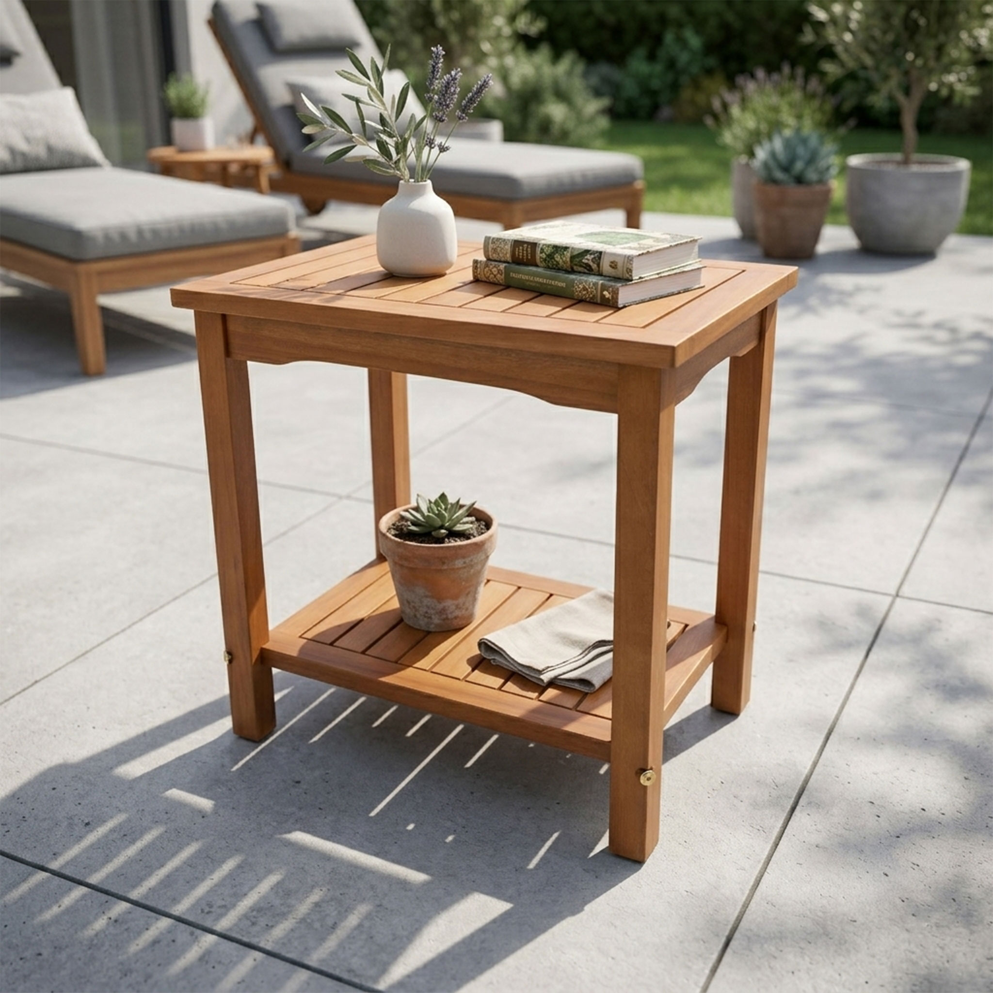Garten Beistelltisch aus massivem Eukalyptus Holz ca. 50 cm x 50 cm x 35 cm