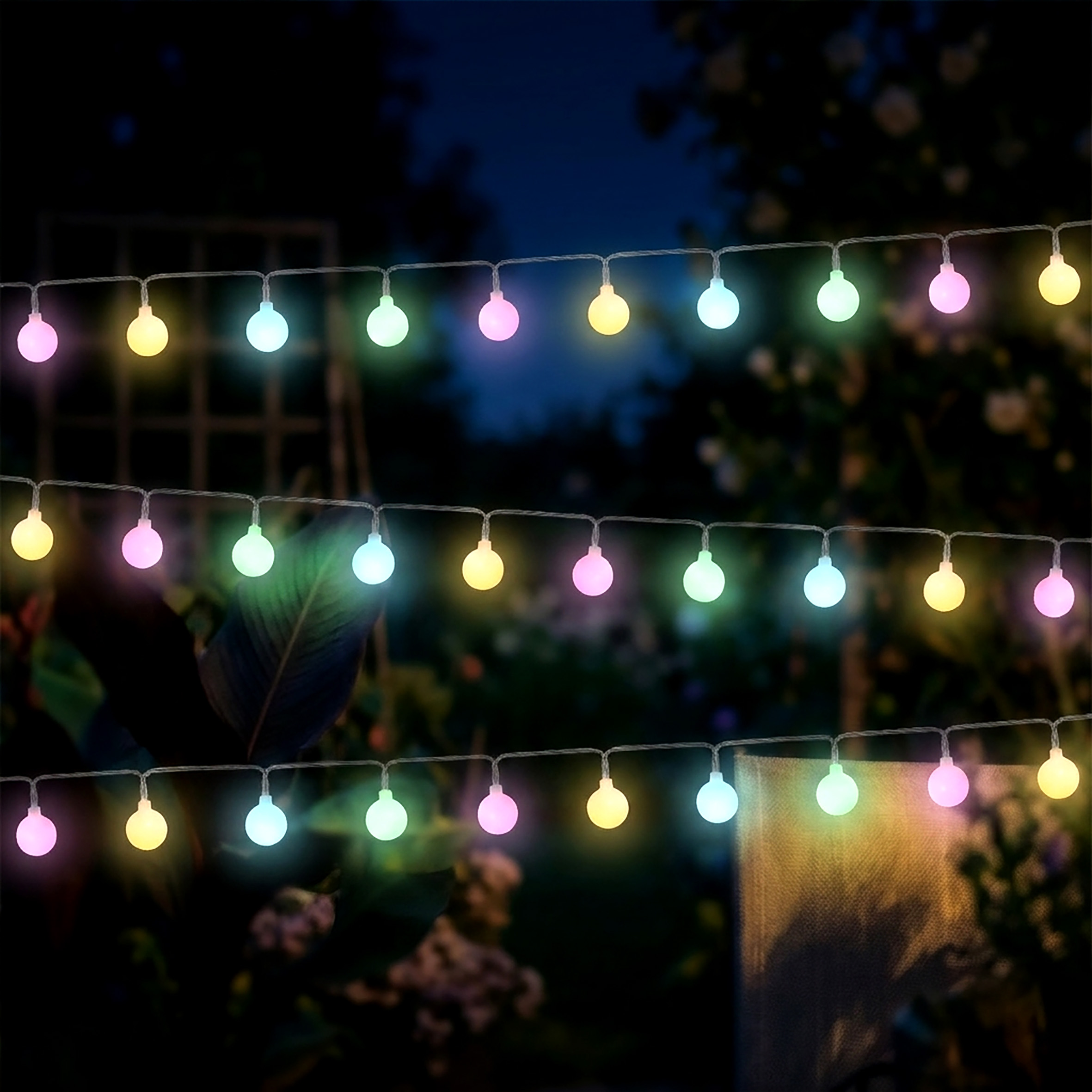 LED Lichterkette 290 cm für Außen und Innen 30 mini Kugeln mit Timer - soft bunt - Kugellichterkette batteriebetrieben mit 8 Funktionen